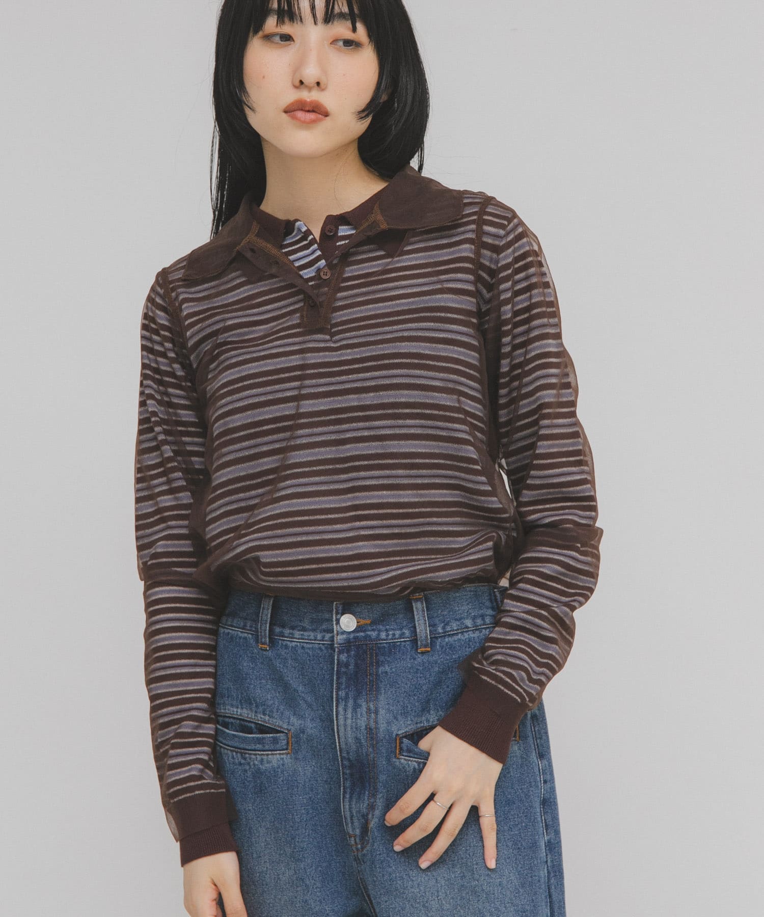 チュールレイヤードニットシャツ