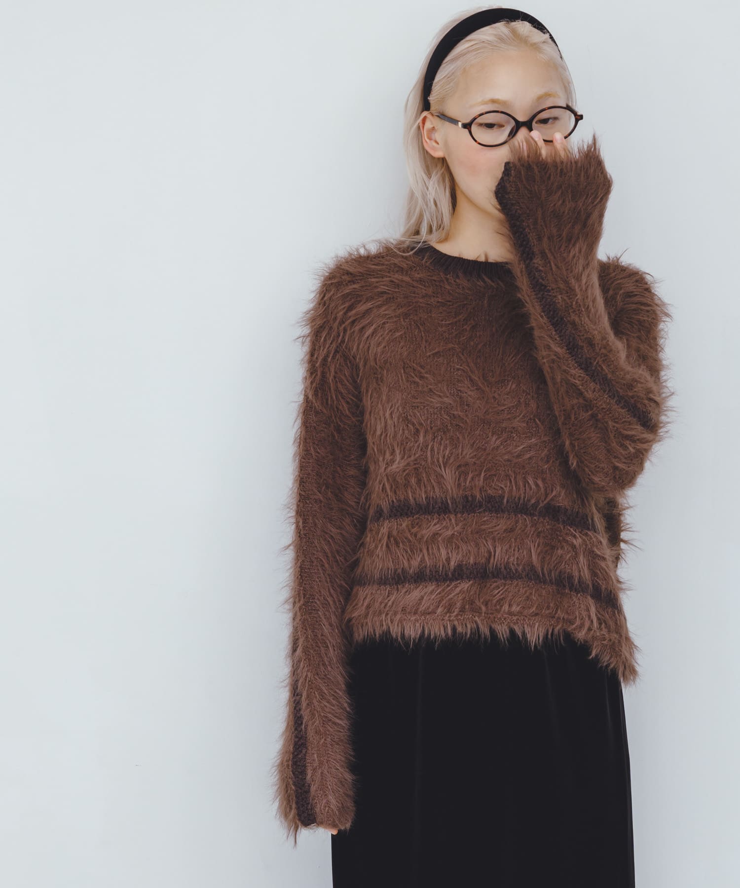 ラインデザインシャギーニット