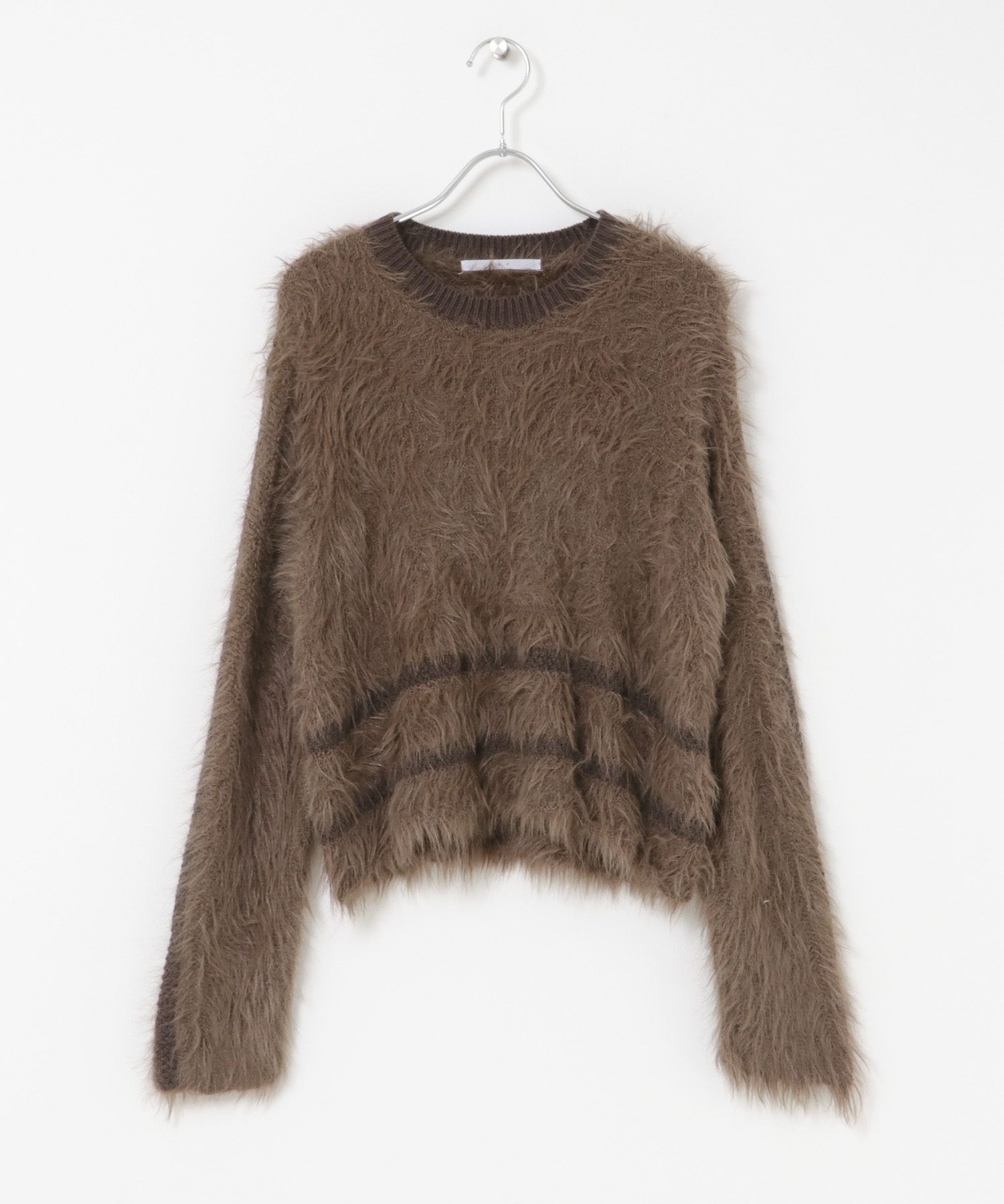 ラインデザインシャギーニット BROWN One