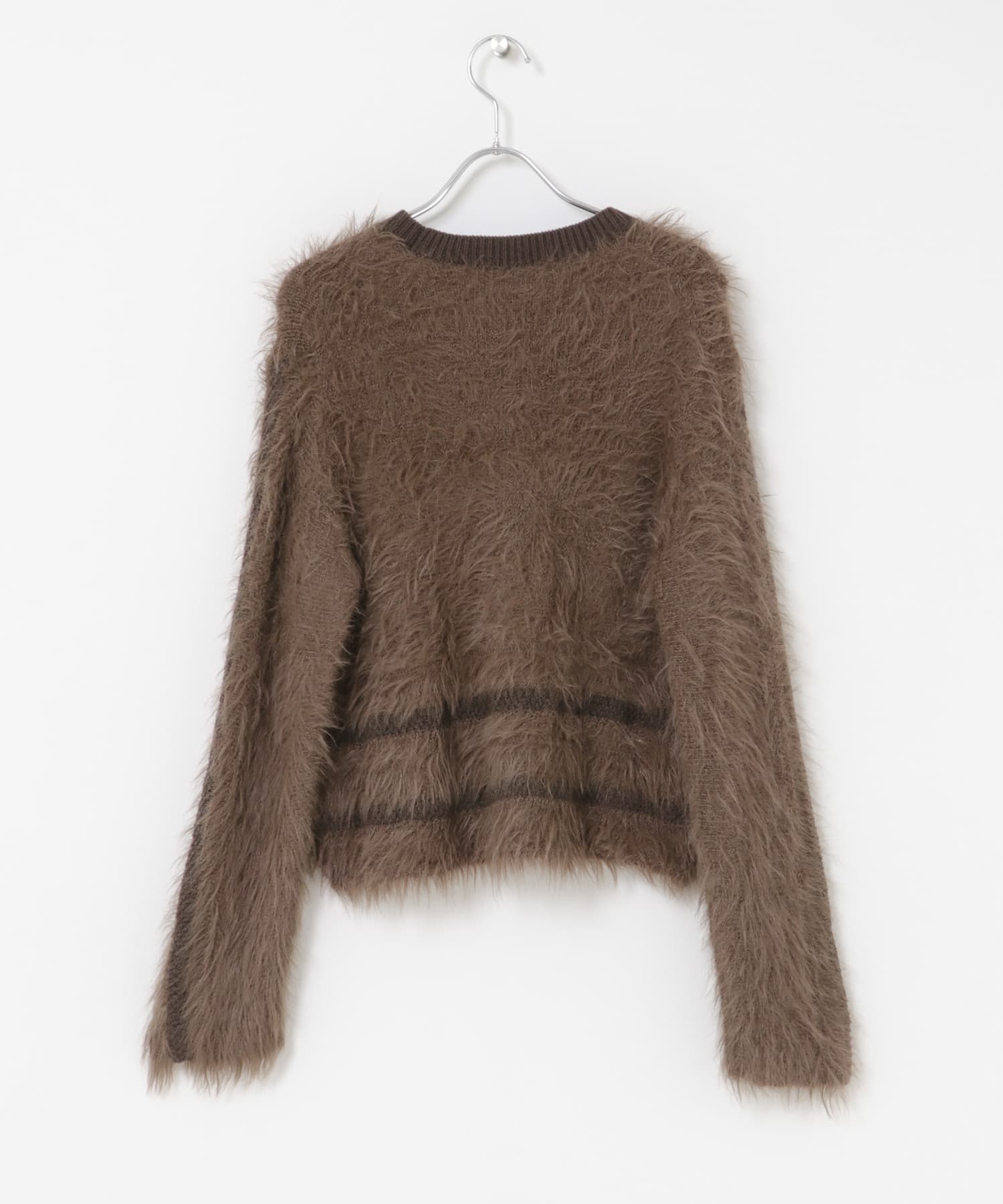ラインデザインシャギーニット BROWN One