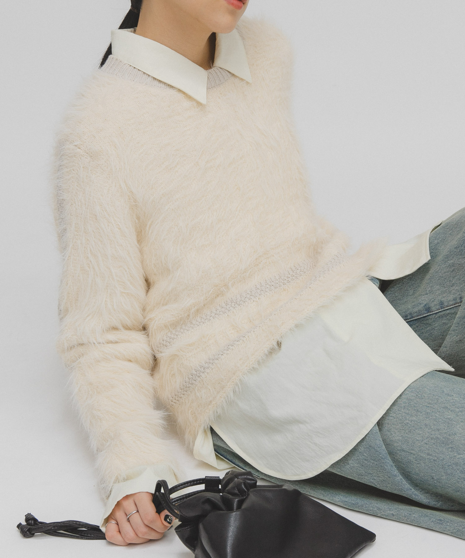 ラインデザインシャギーニット