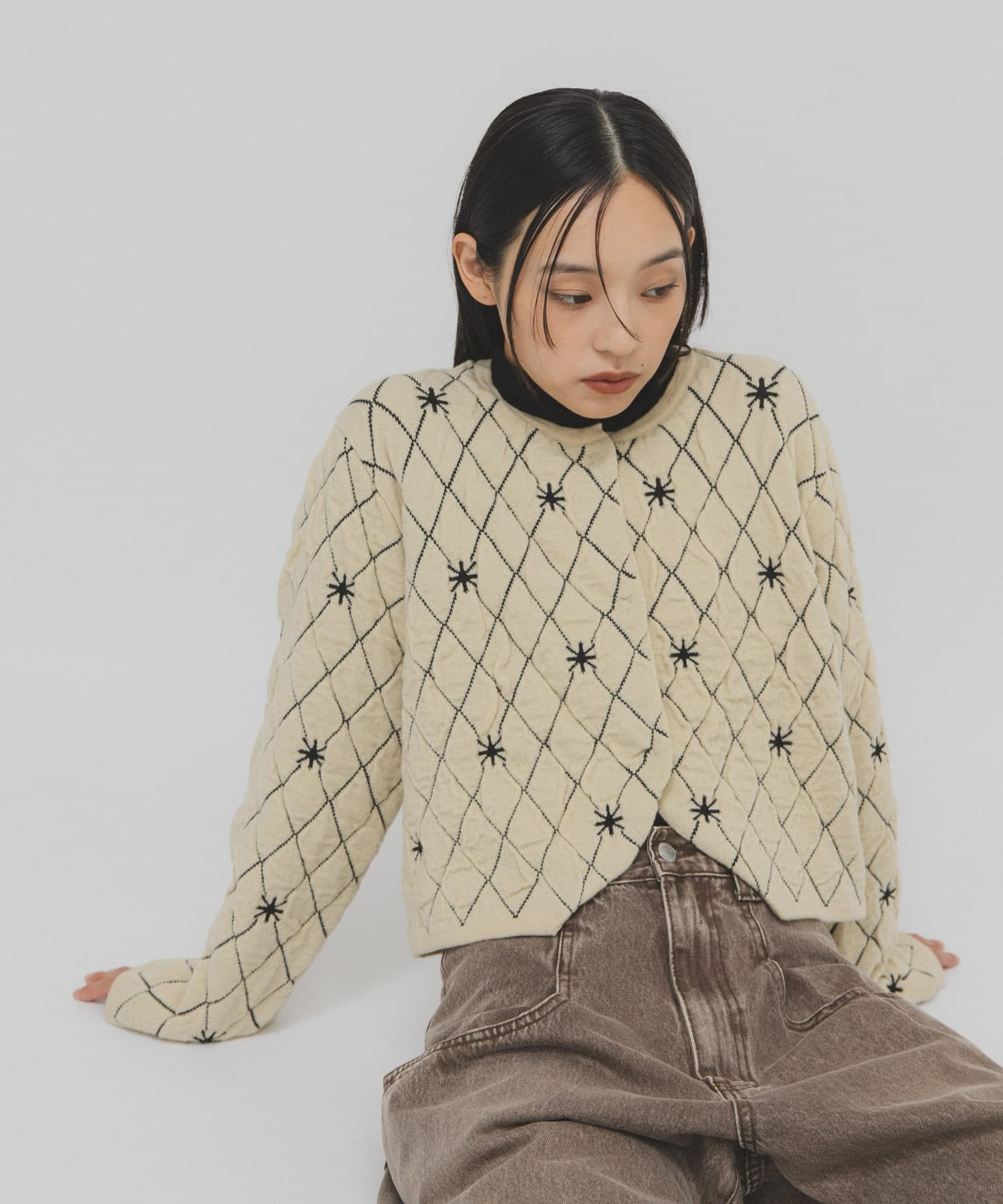 キルティングショートカーディガン