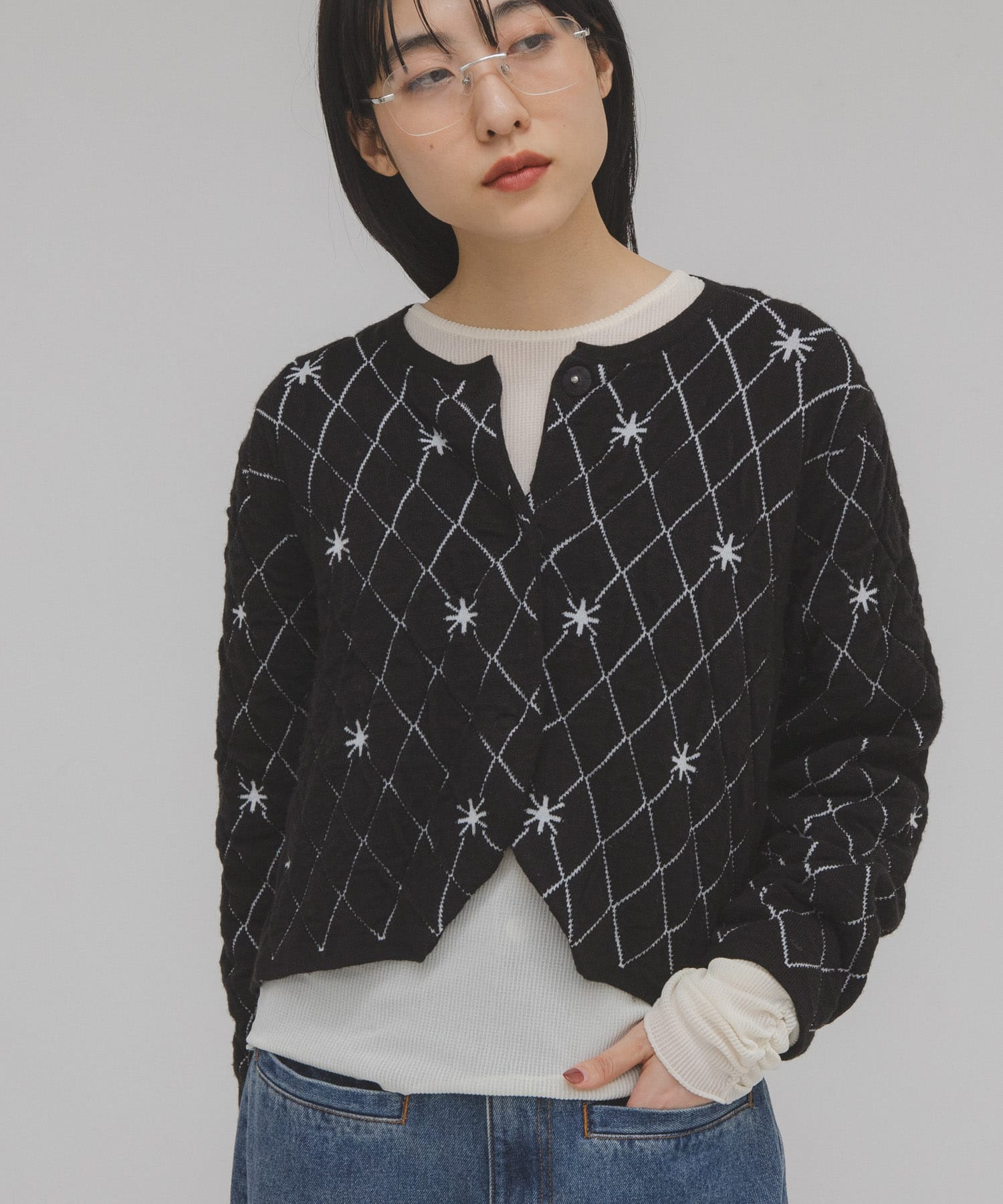 キルティングショートカーディガン