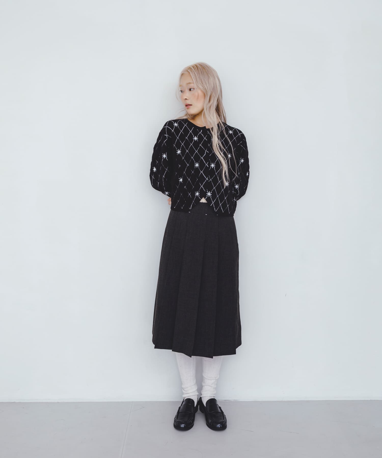 キルティングショートカーディガン BLACK One