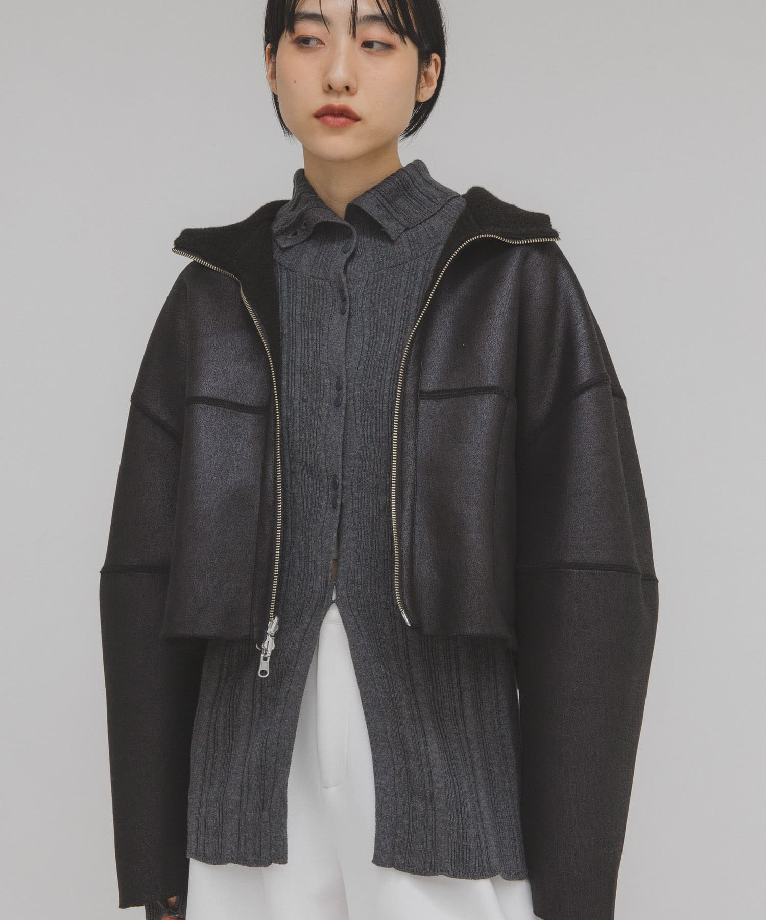 ボタンアップランダムRIBニット