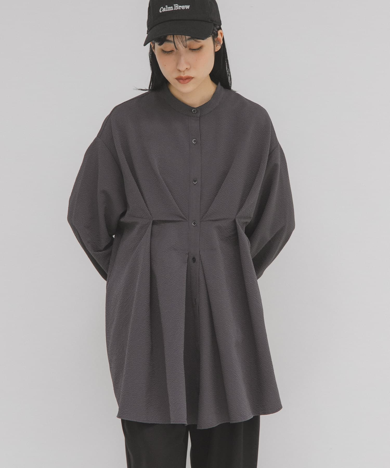 ウエストタックロングシャツ