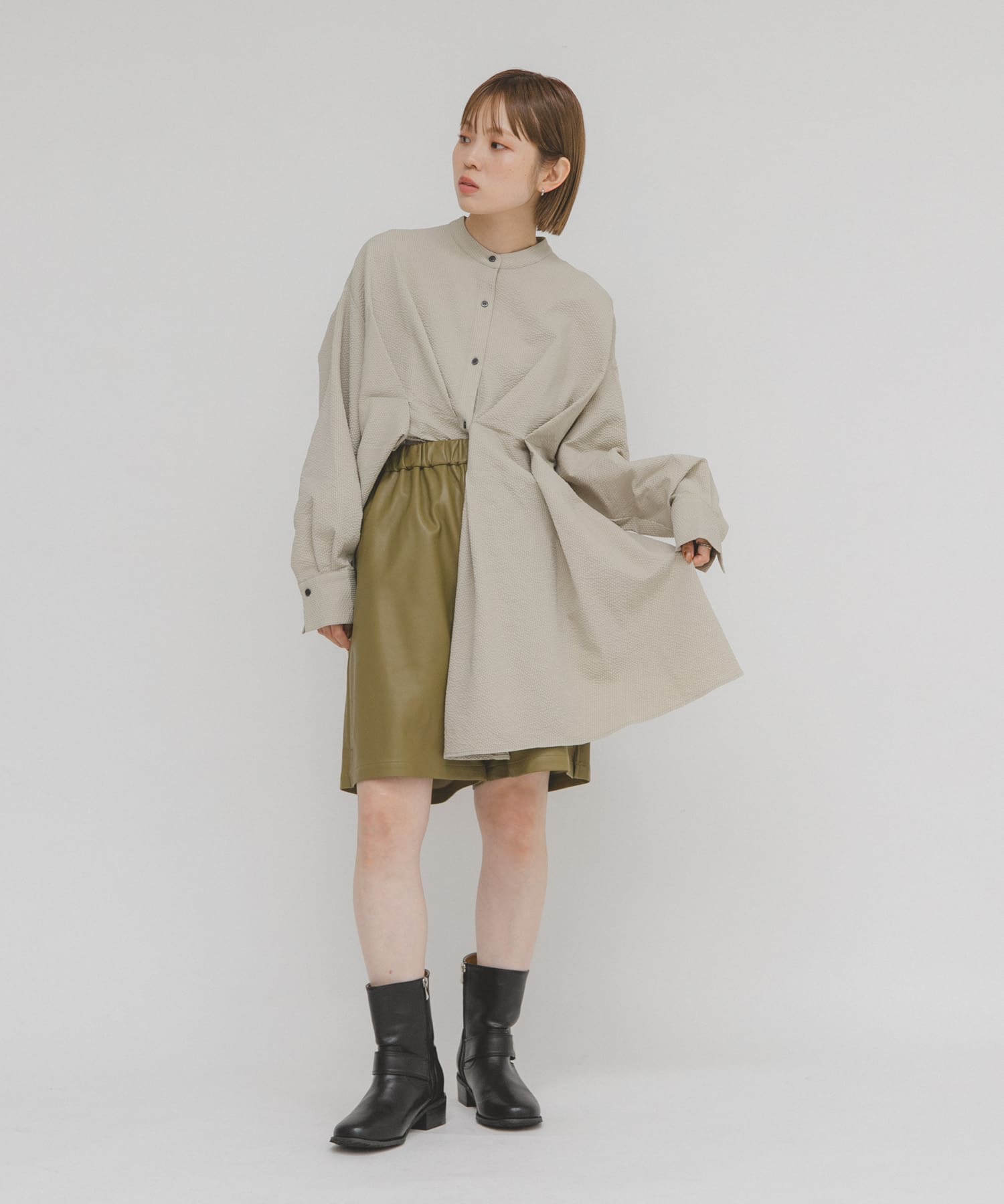 ウエストタックロングシャツ