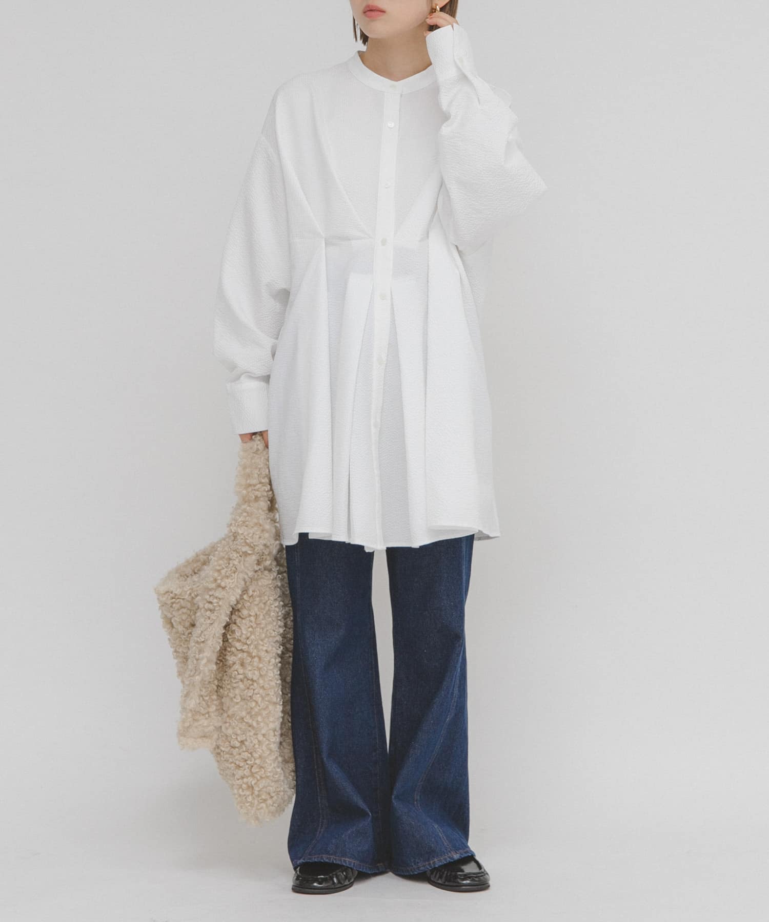 ウエストタックロングシャツ