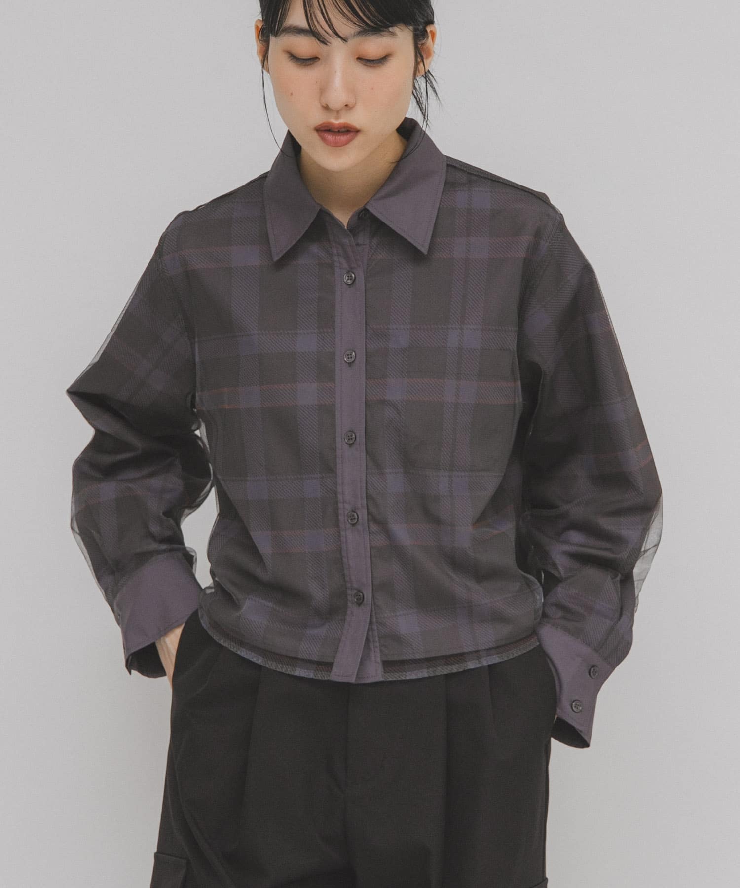 チュールレイヤードショートシャツ