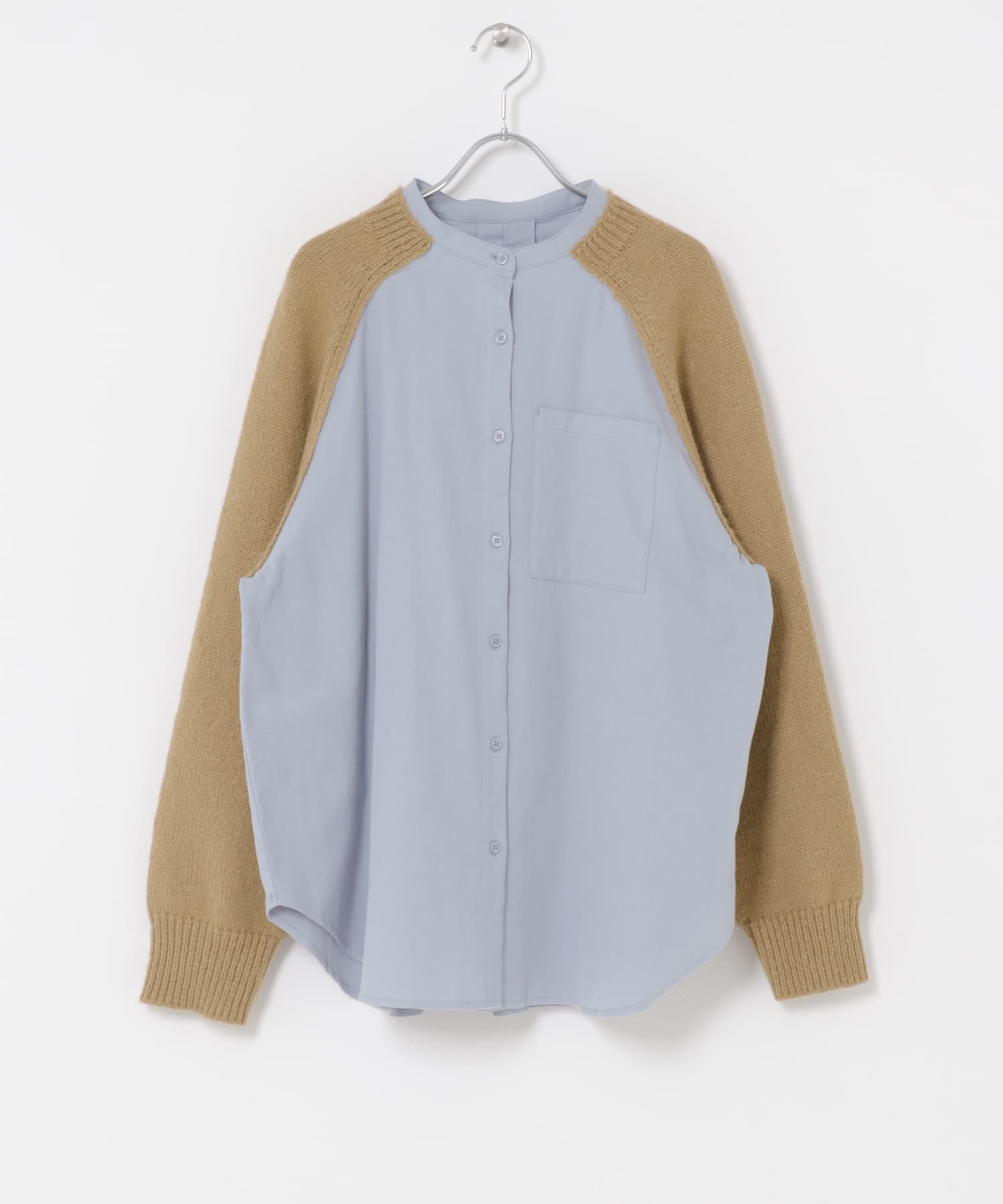 ニットスリーブデザインシャツ BLUE×BEG One