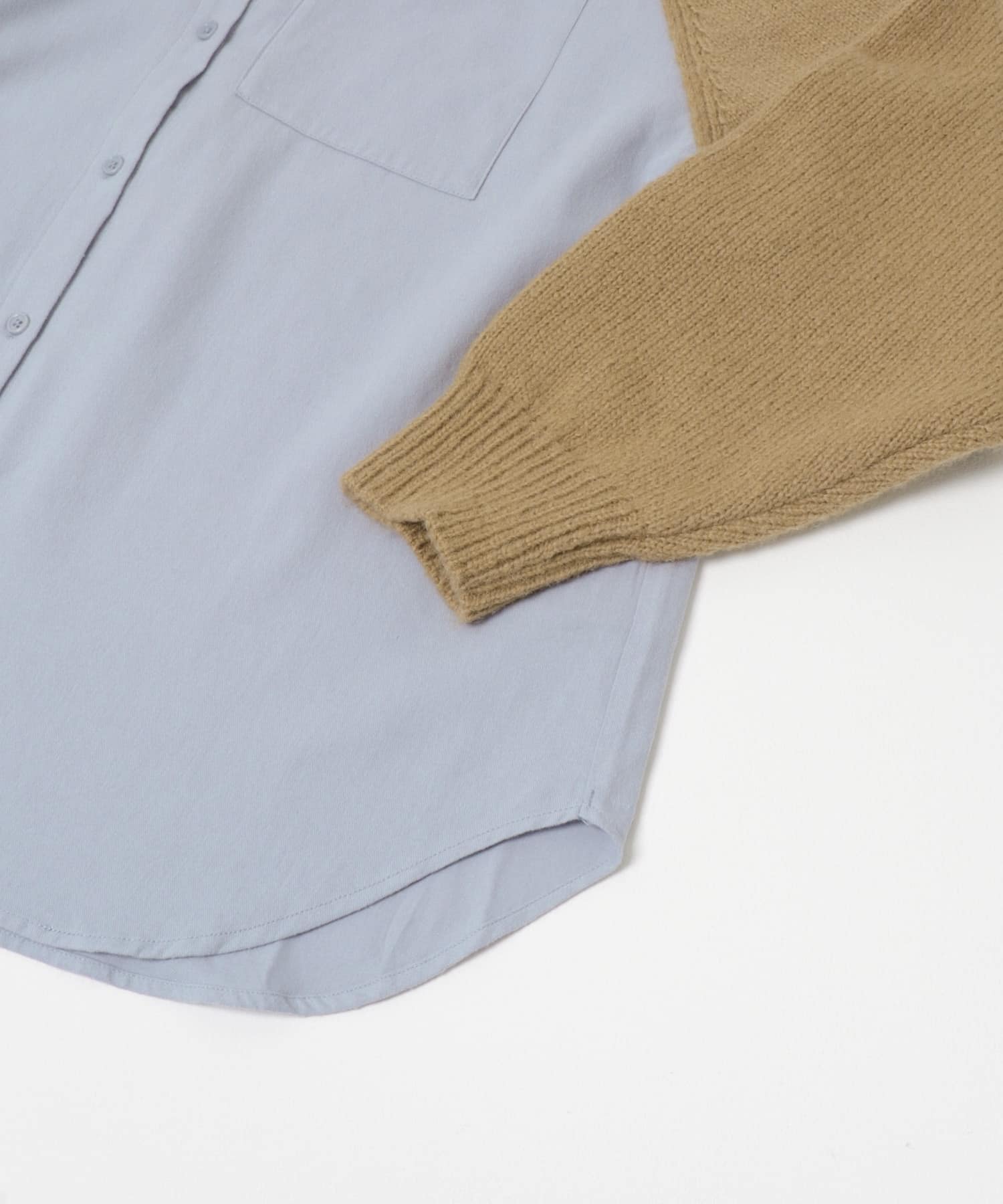 ニットスリーブデザインシャツ BLUE×BEG One