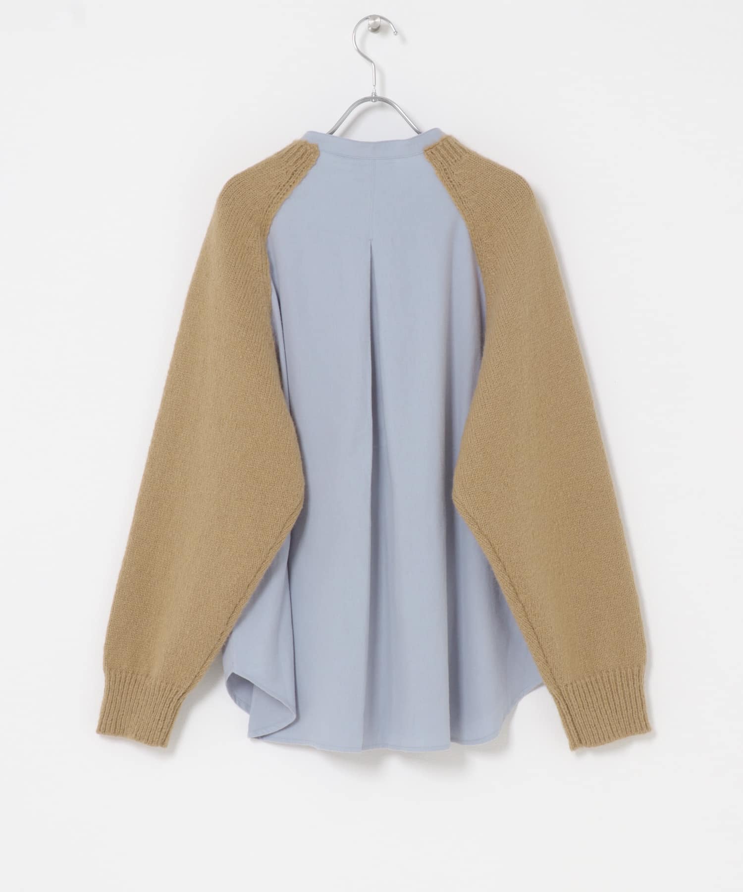 ニットスリーブデザインシャツ BLUE×BEG One