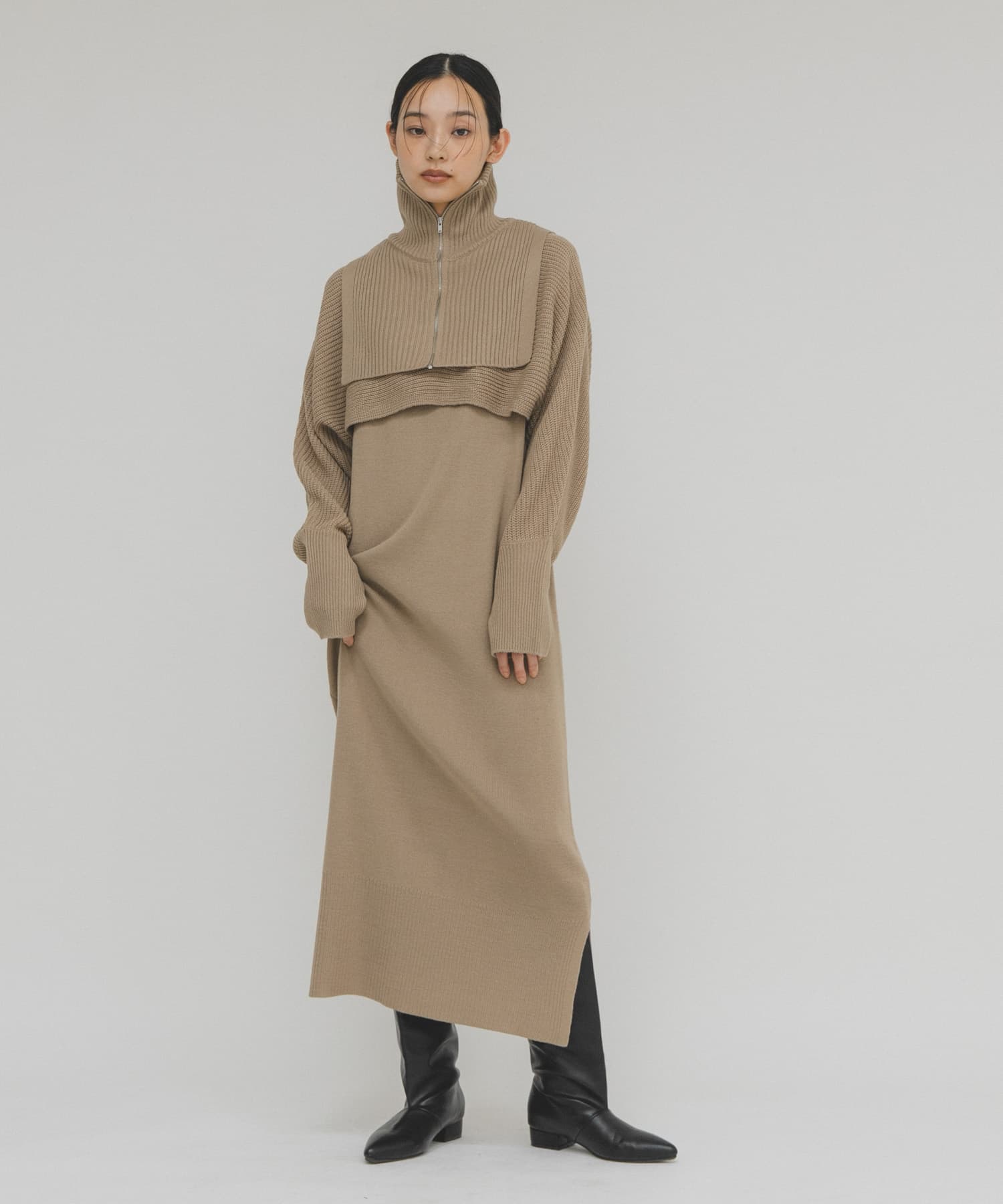 バーバリー ワンピース ハーフZIPレイヤードニットワンピース(One BEIGE): ワンピース｜URBAN