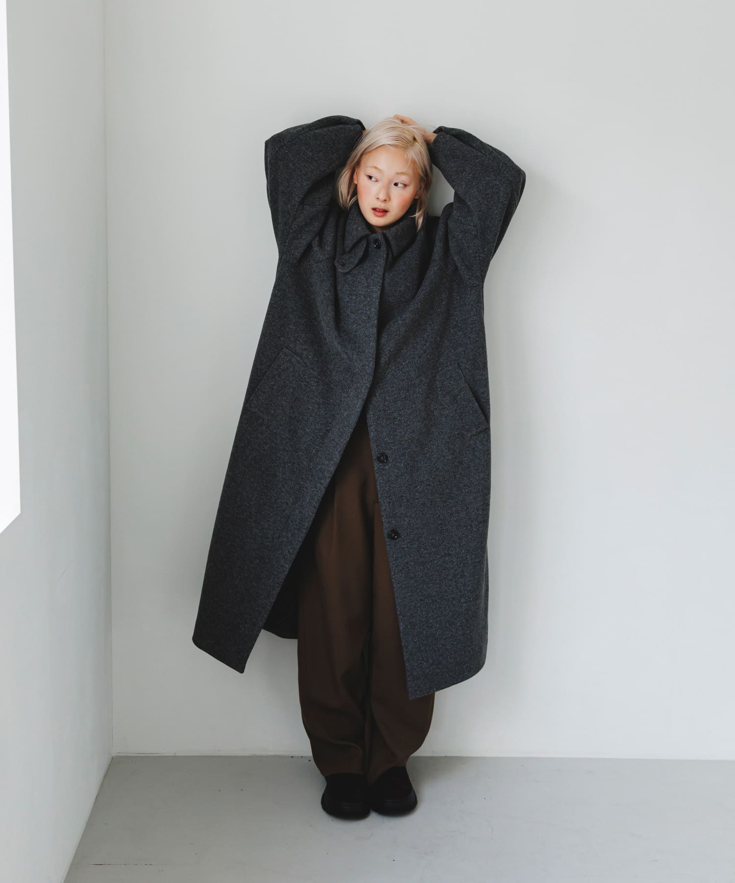 ステンカラーコクーンロングコート(36 BLACK): アウター｜URBAN