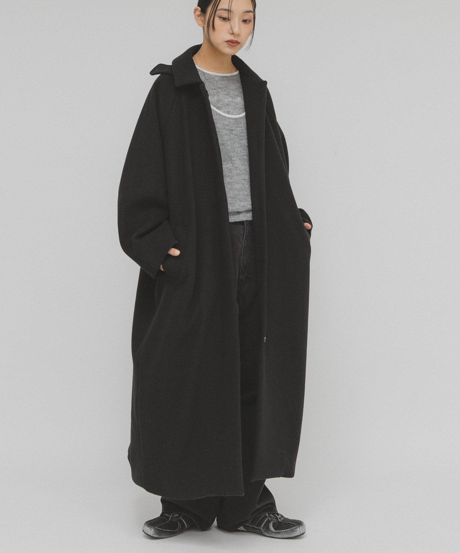 ステンカラーコクーンロングコート