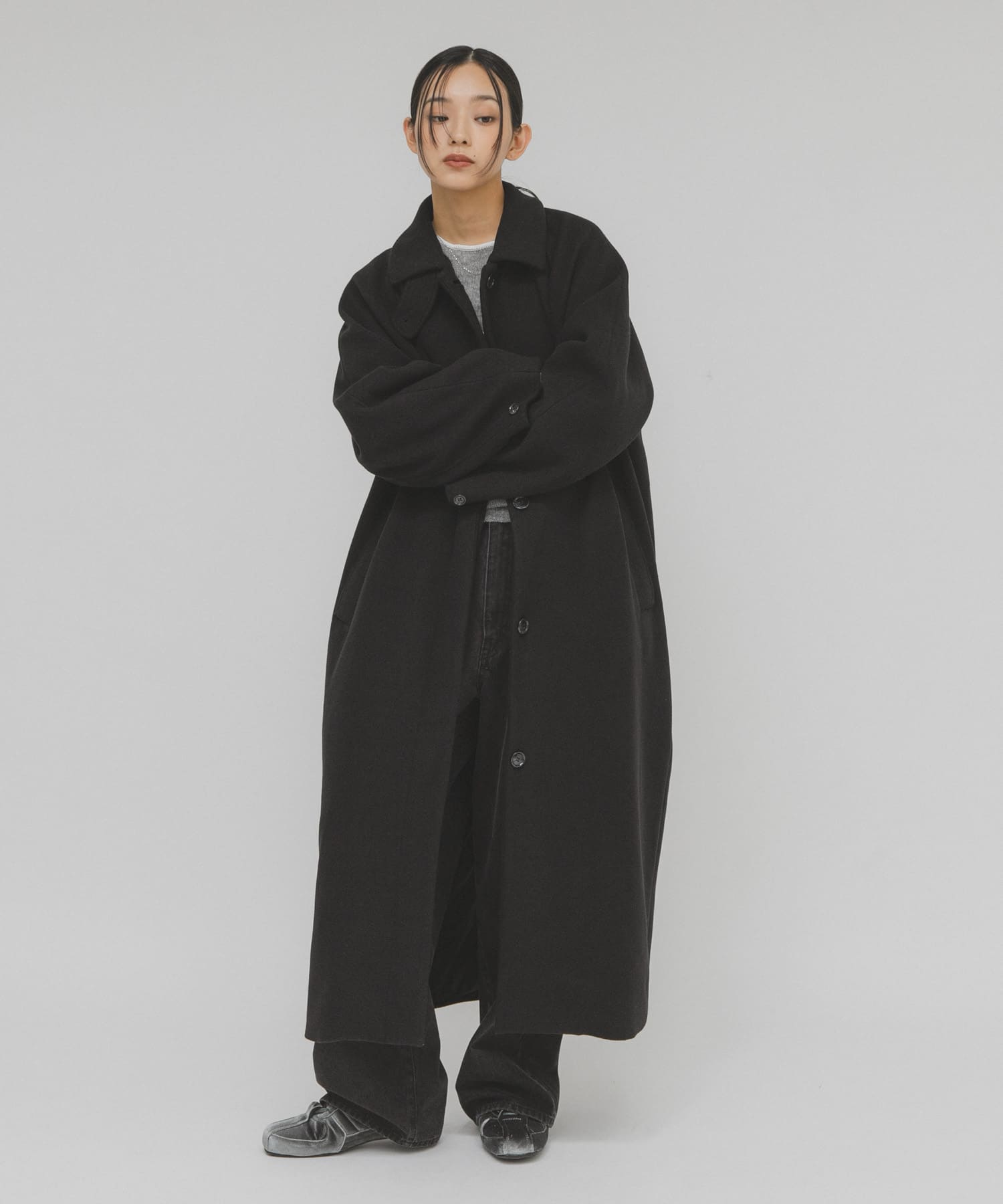ステンカラーコクーンロングコート(36 BLACK): アウター｜URBAN