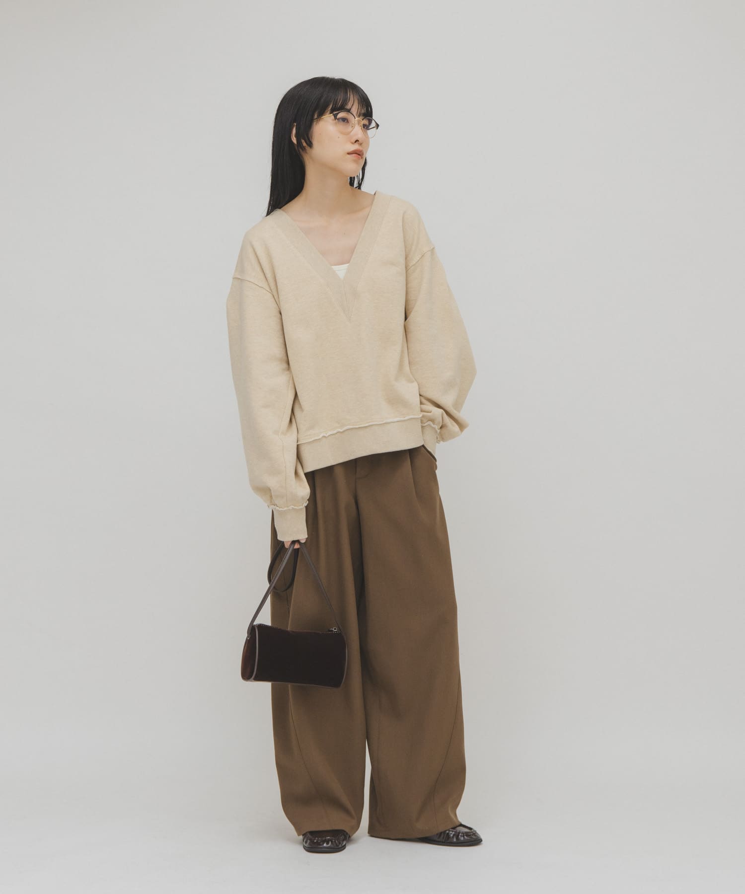 ステッチデザインベロアミニBAG BROWN one
