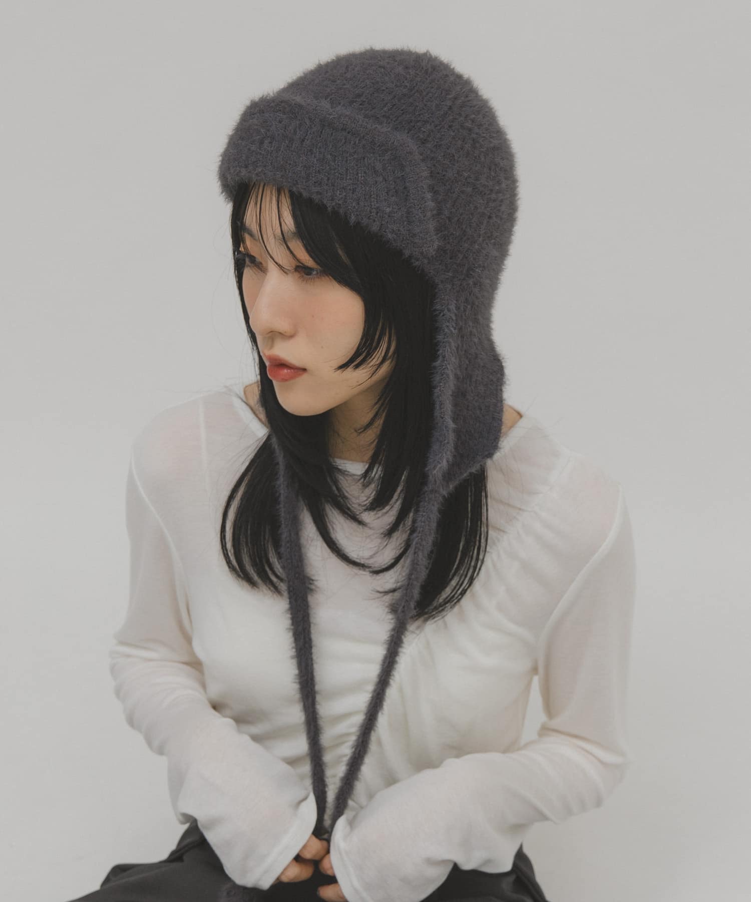 シャギーフライトニットHAT BLUE GRAY One