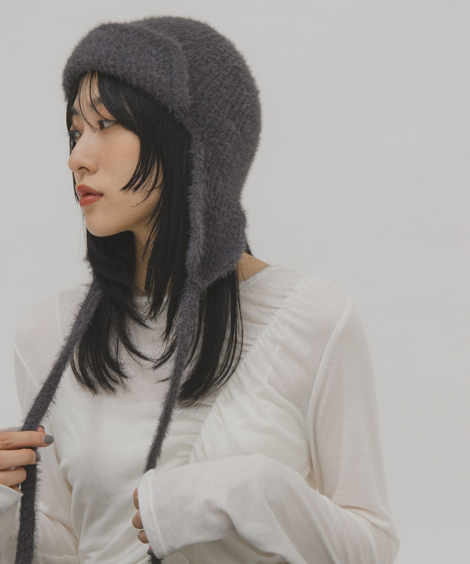 シャギーフライトニットHAT BLUE GRAY One