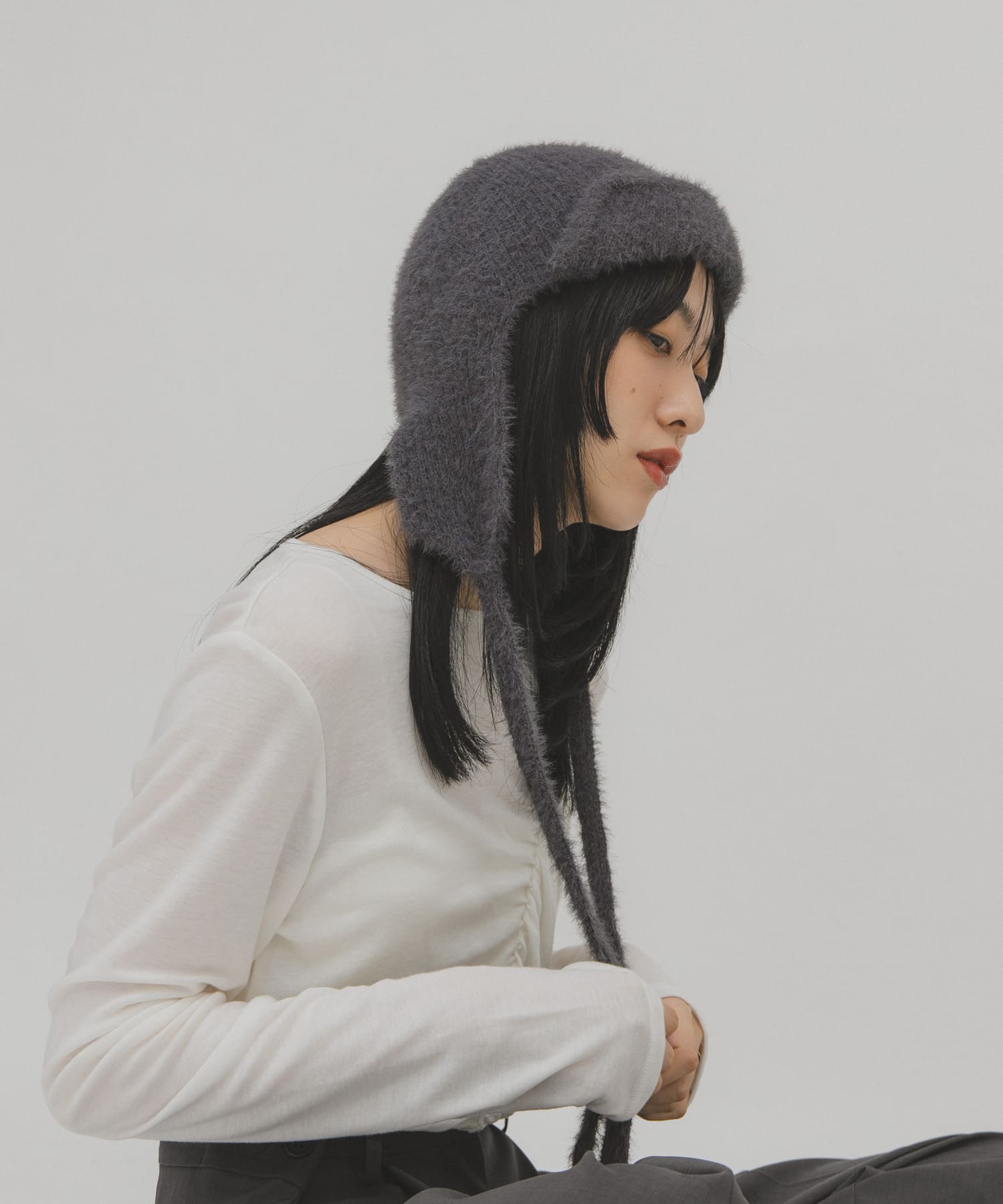 シャギーフライトニットHAT BLUE GRAY One