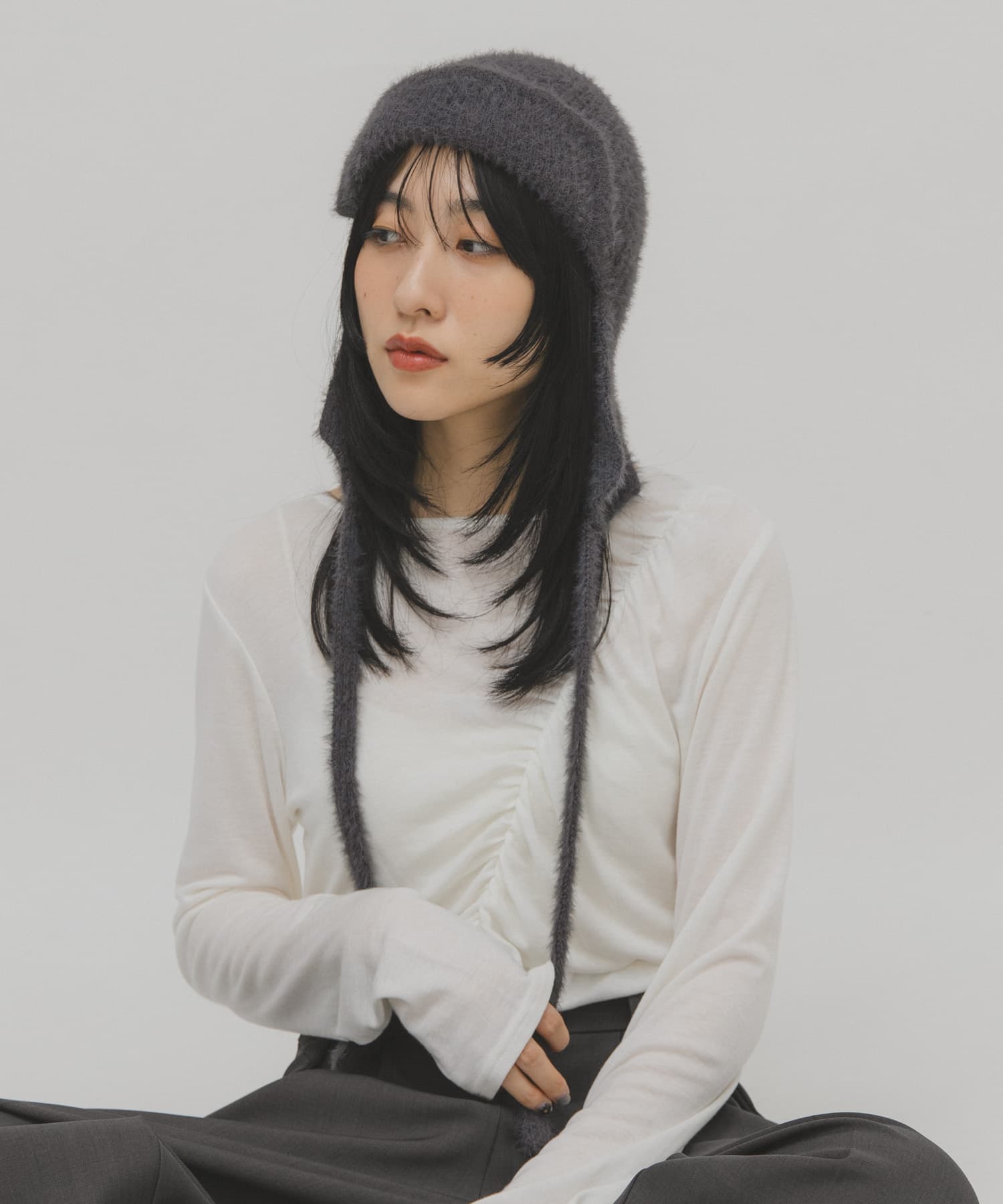 シャギーフライトニットHAT BLUE GRAY One