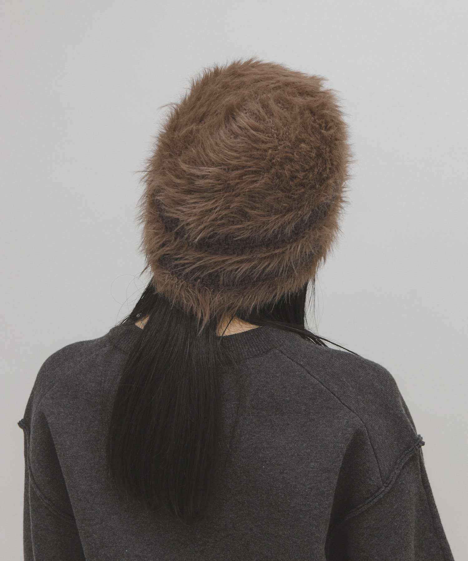 ラインデザインシャギーニットビーニー BROWN One