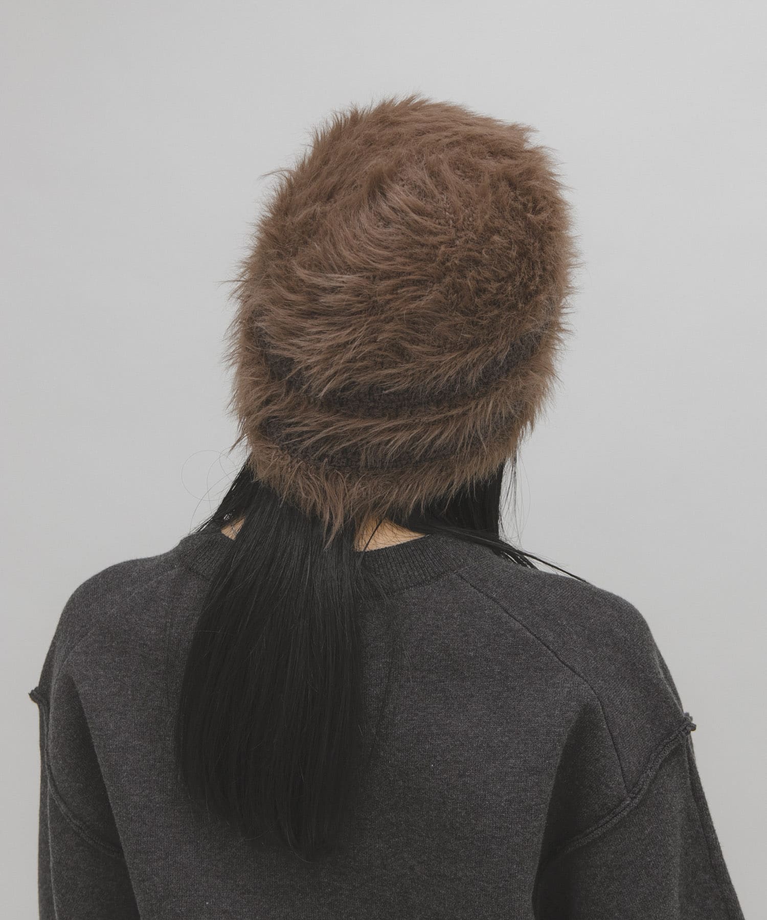 ラインデザインシャギーニットビーニー BROWN One