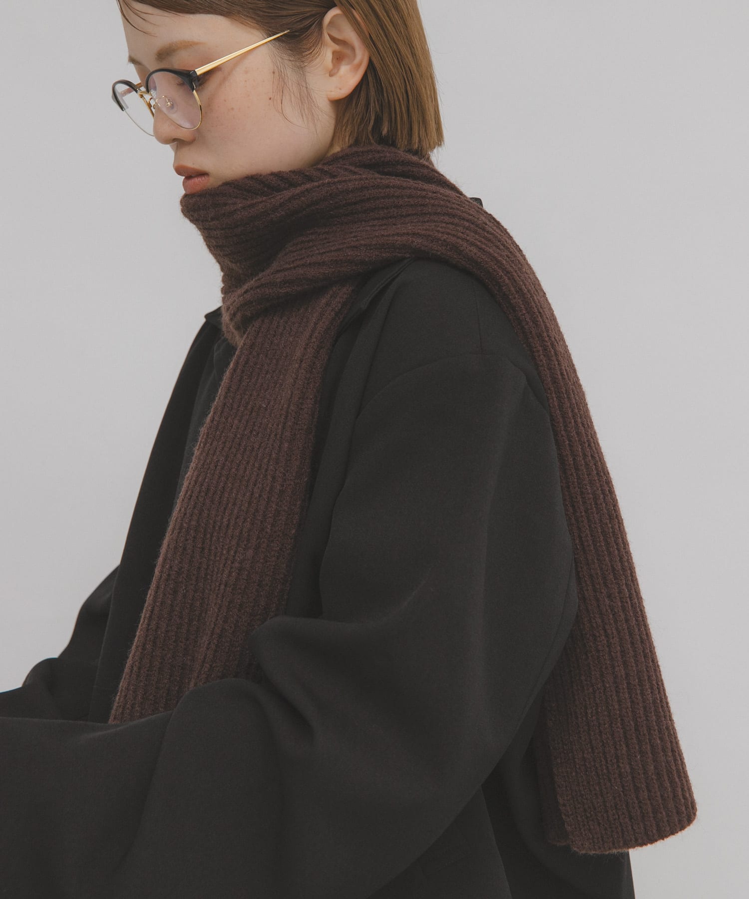 リブニットマフラー BROWN one