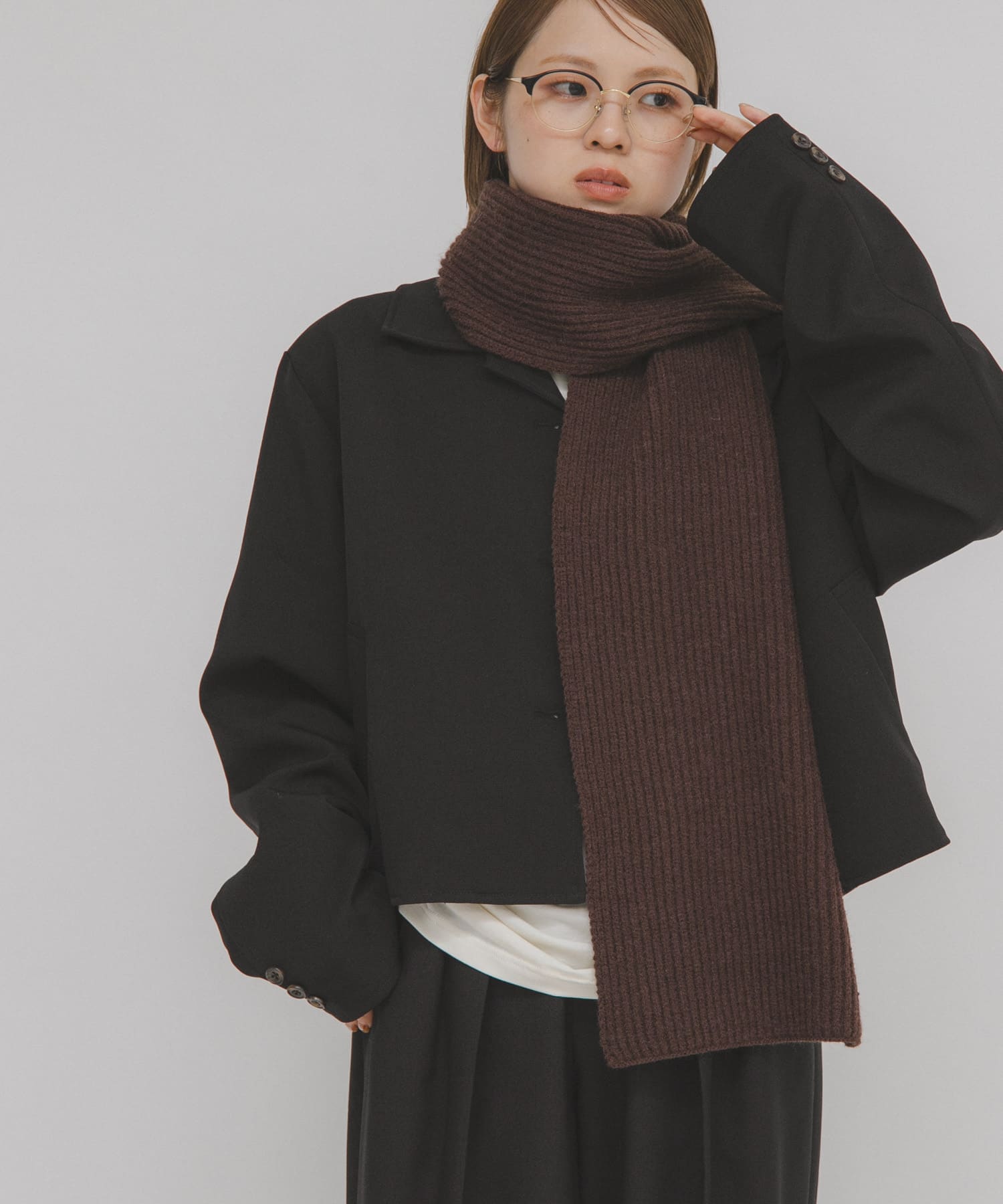 リブニットマフラー BROWN one