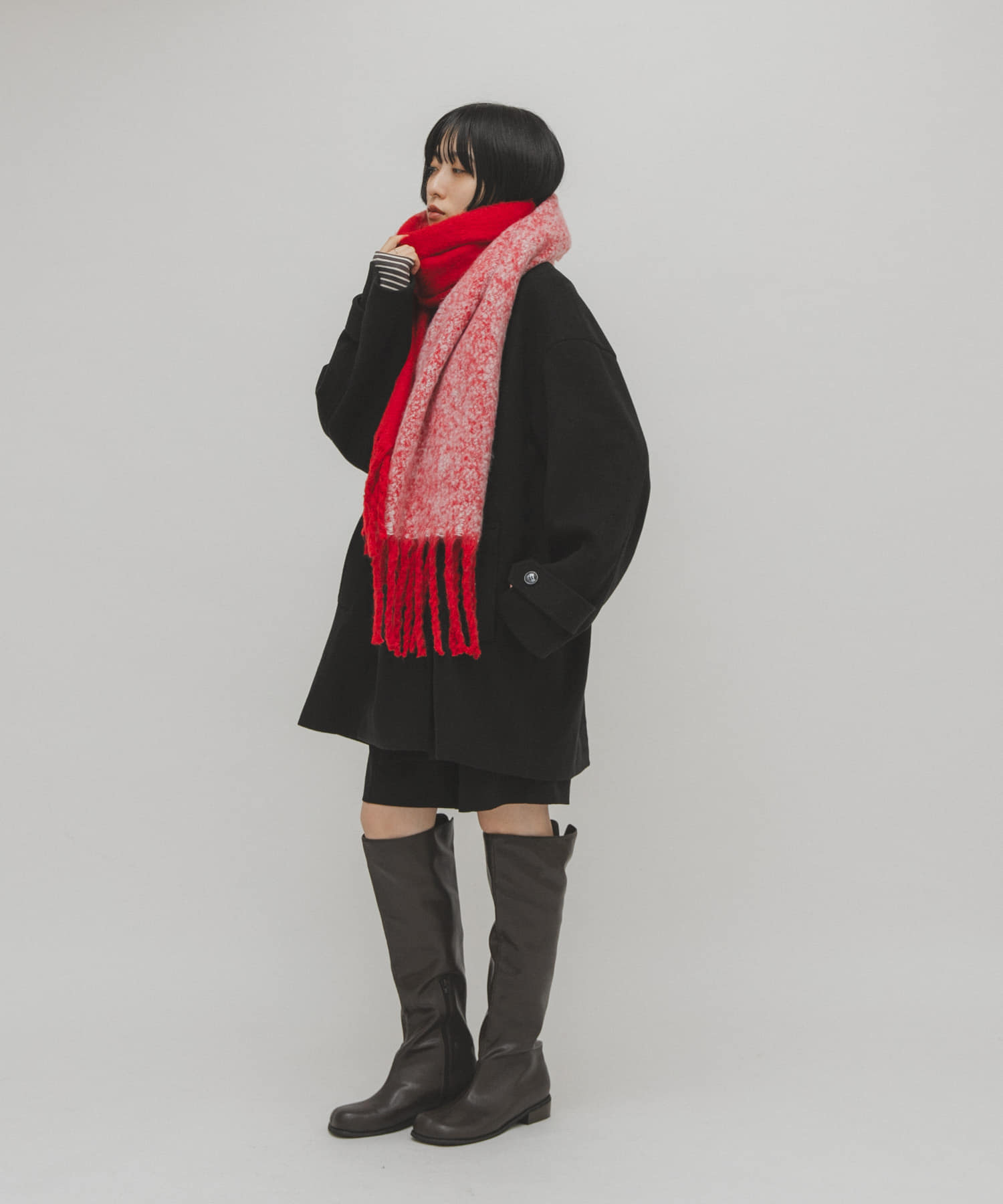 ビッグフリンジバイカラーストール RED One
