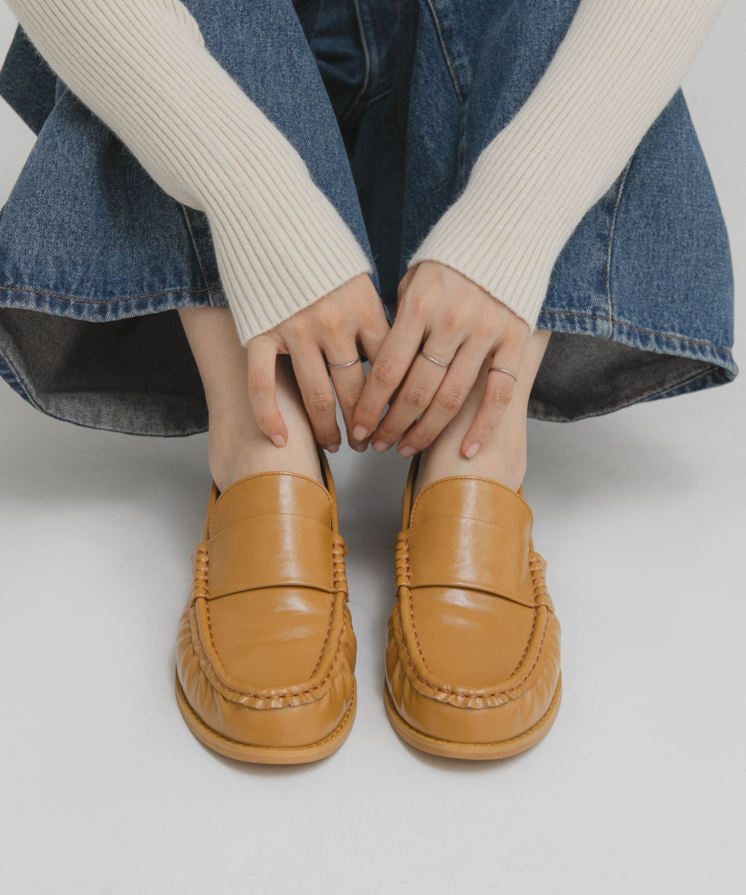 ギャザーデザインローファー BEIGE 36