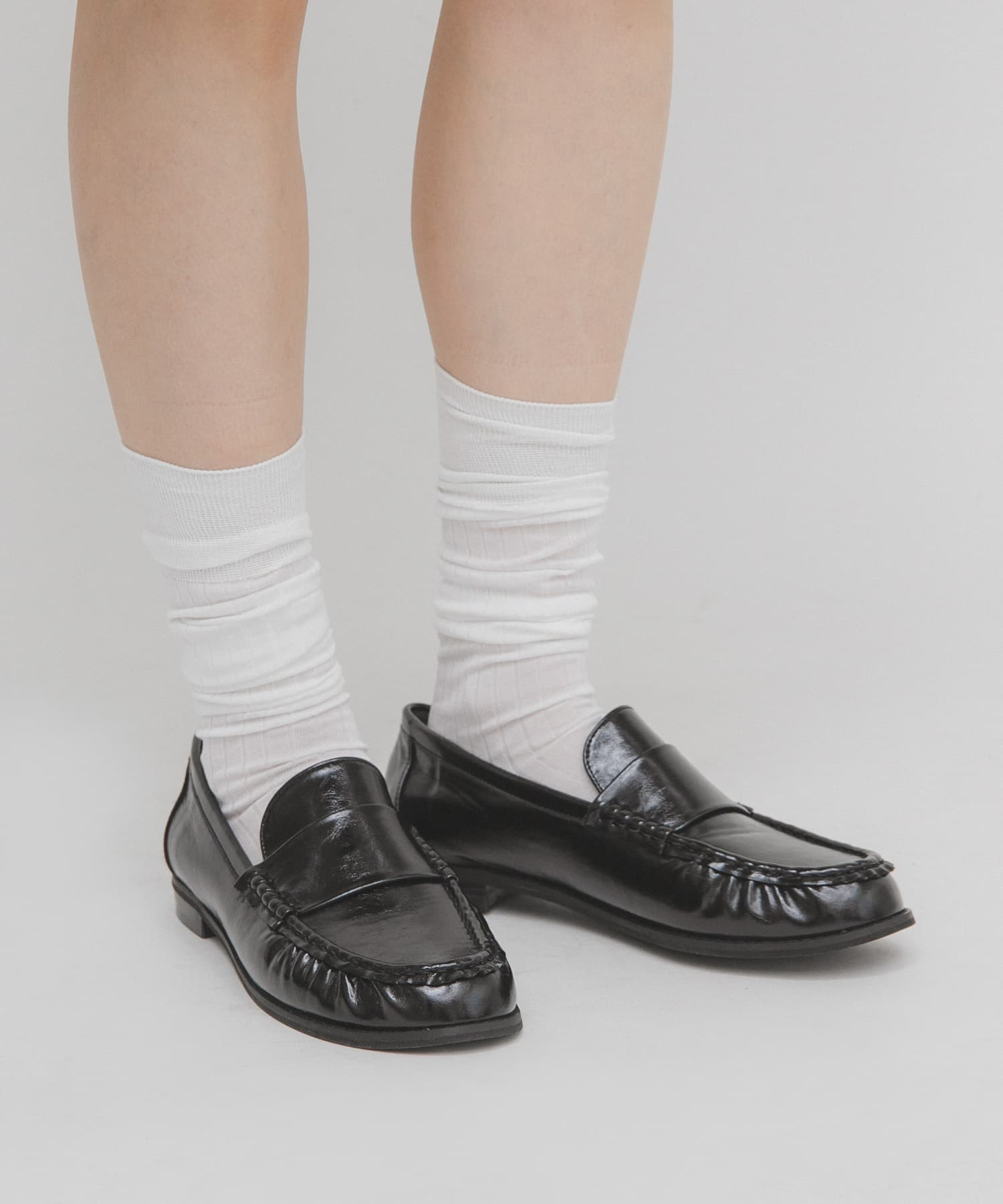 ギャザーデザインローファー BLACK 36