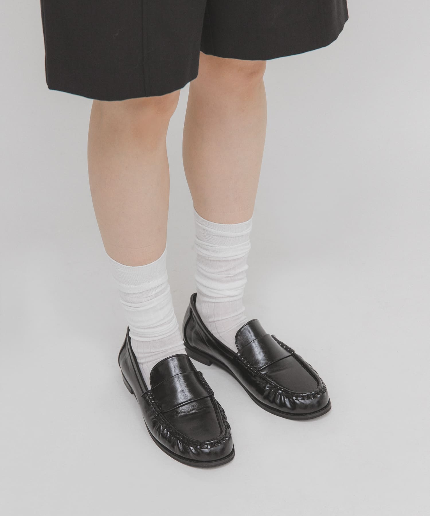 ギャザーデザインローファー BLACK 36