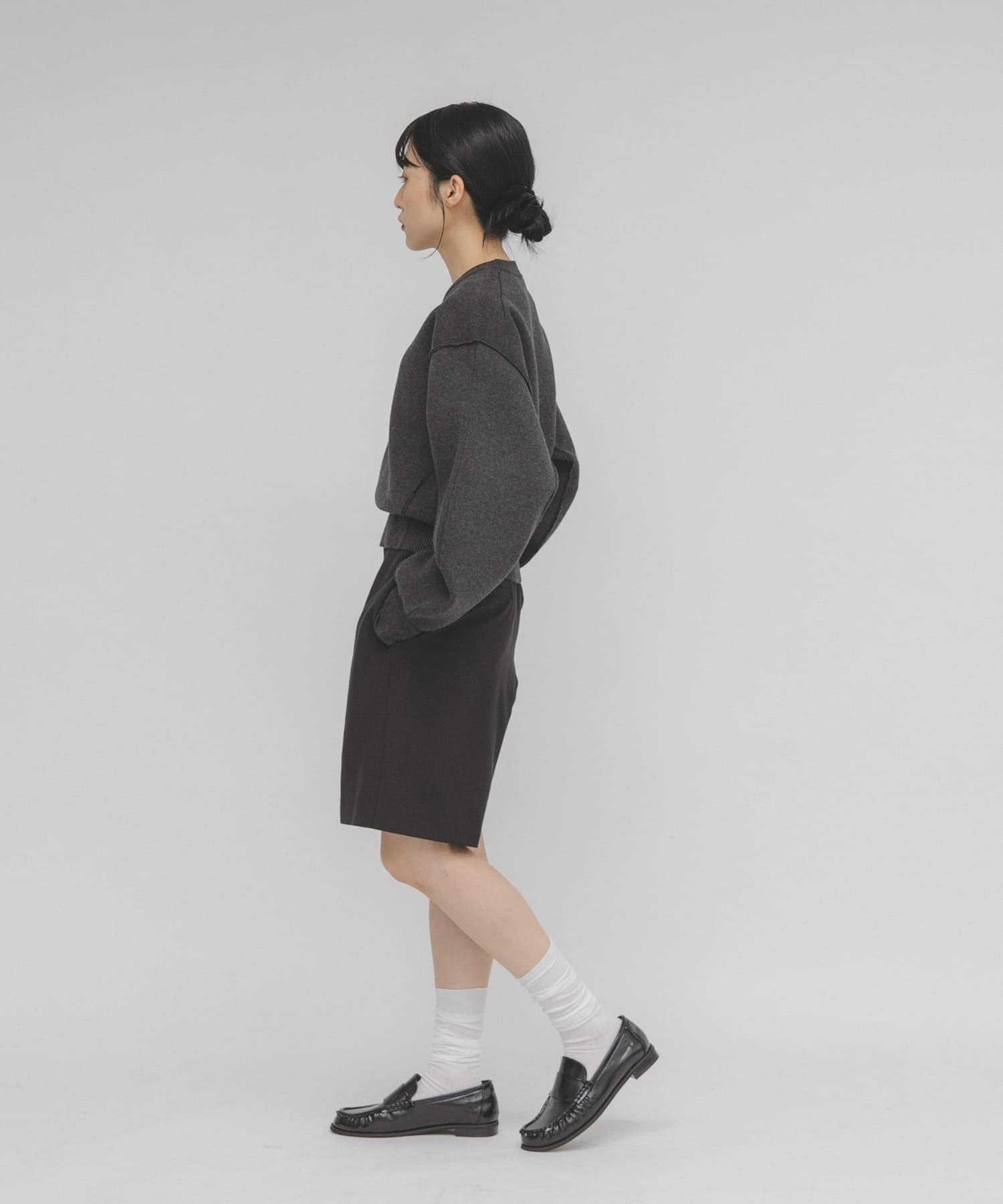 ギャザーデザインローファー BLACK 36