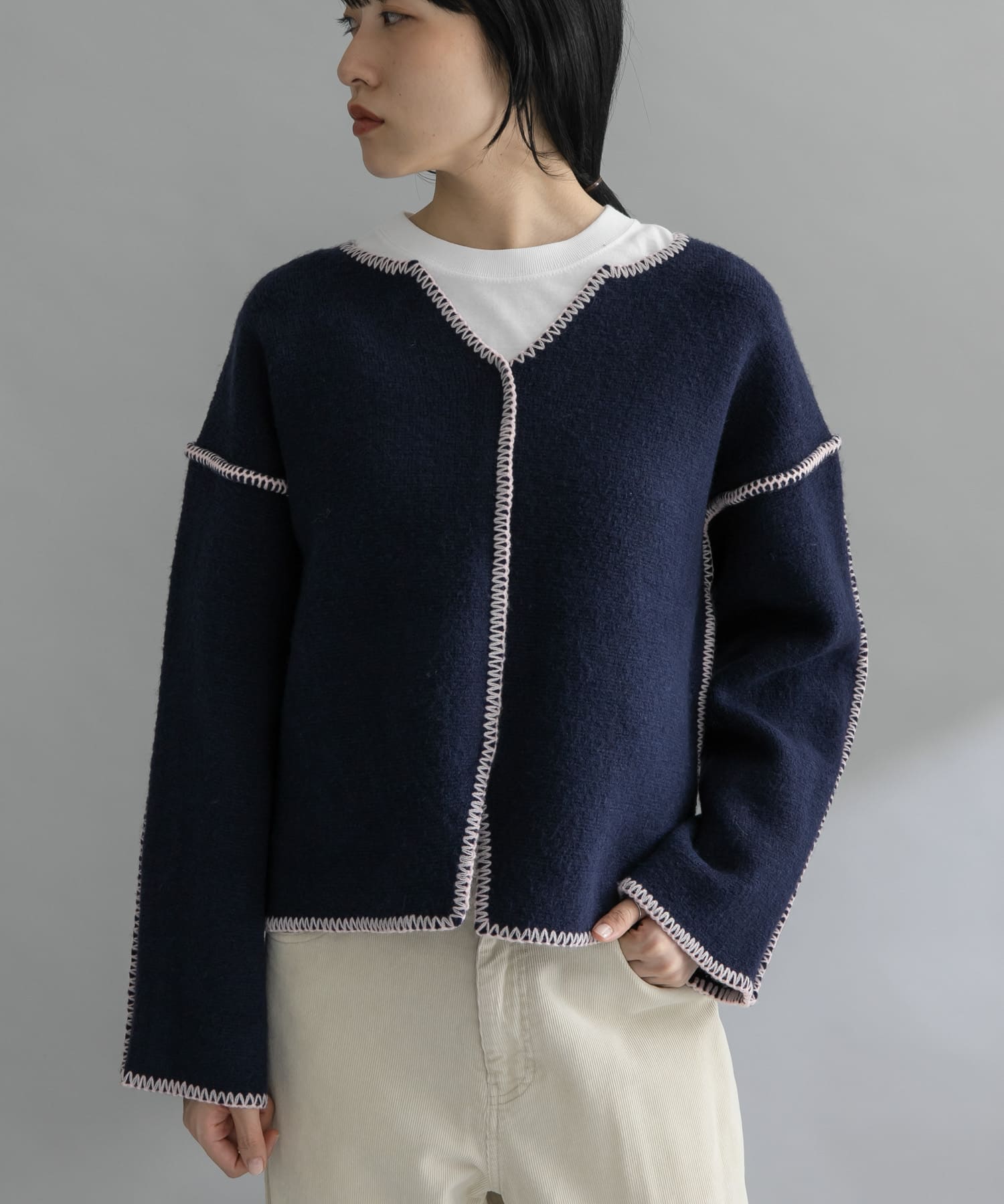 『WEB/一部店舗限定』カラーハンドステッチ2WAYニット