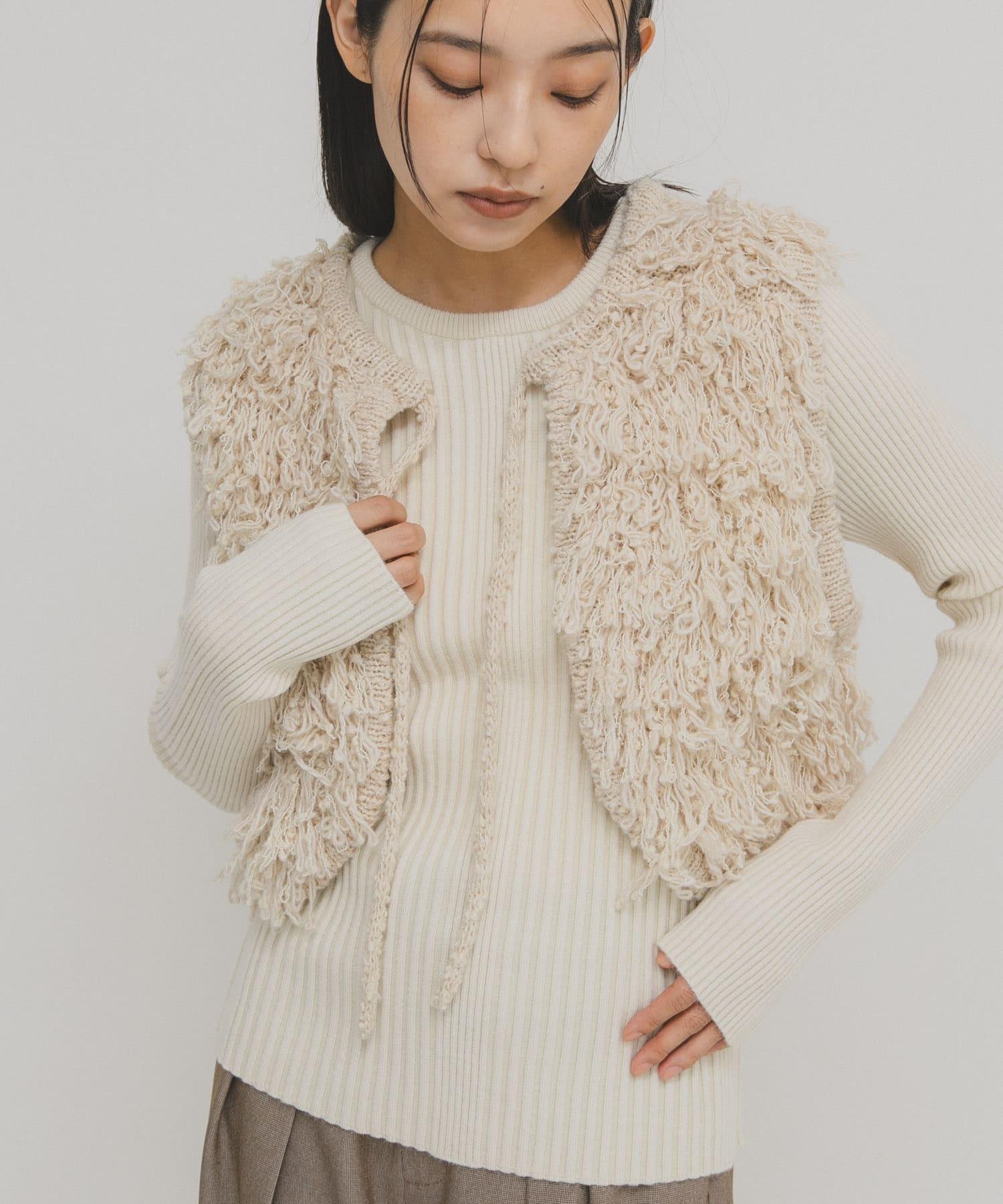 illi　ランダムRIBクルーネックニット