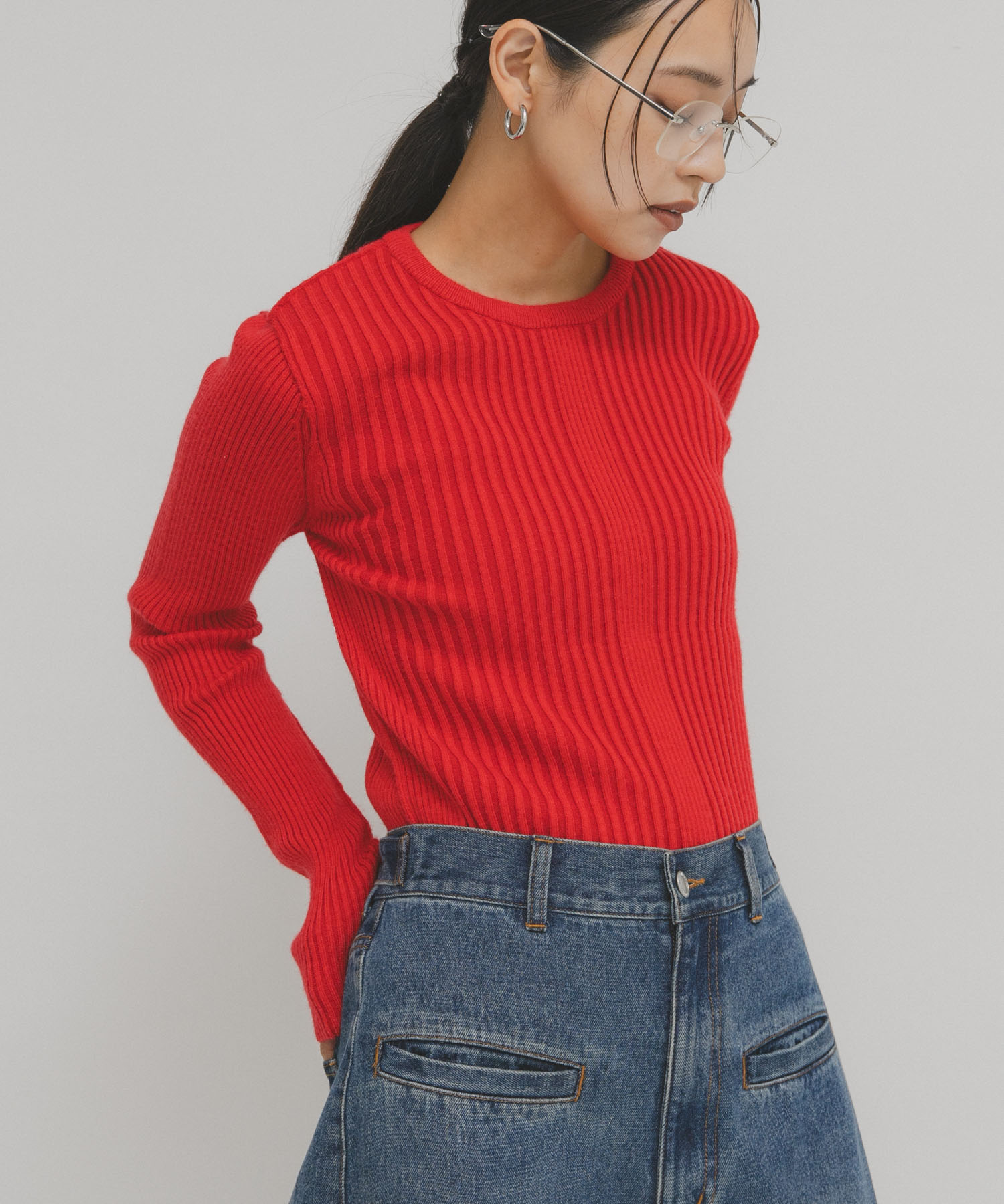 illi　ランダムRIBクルーネックニット RED One