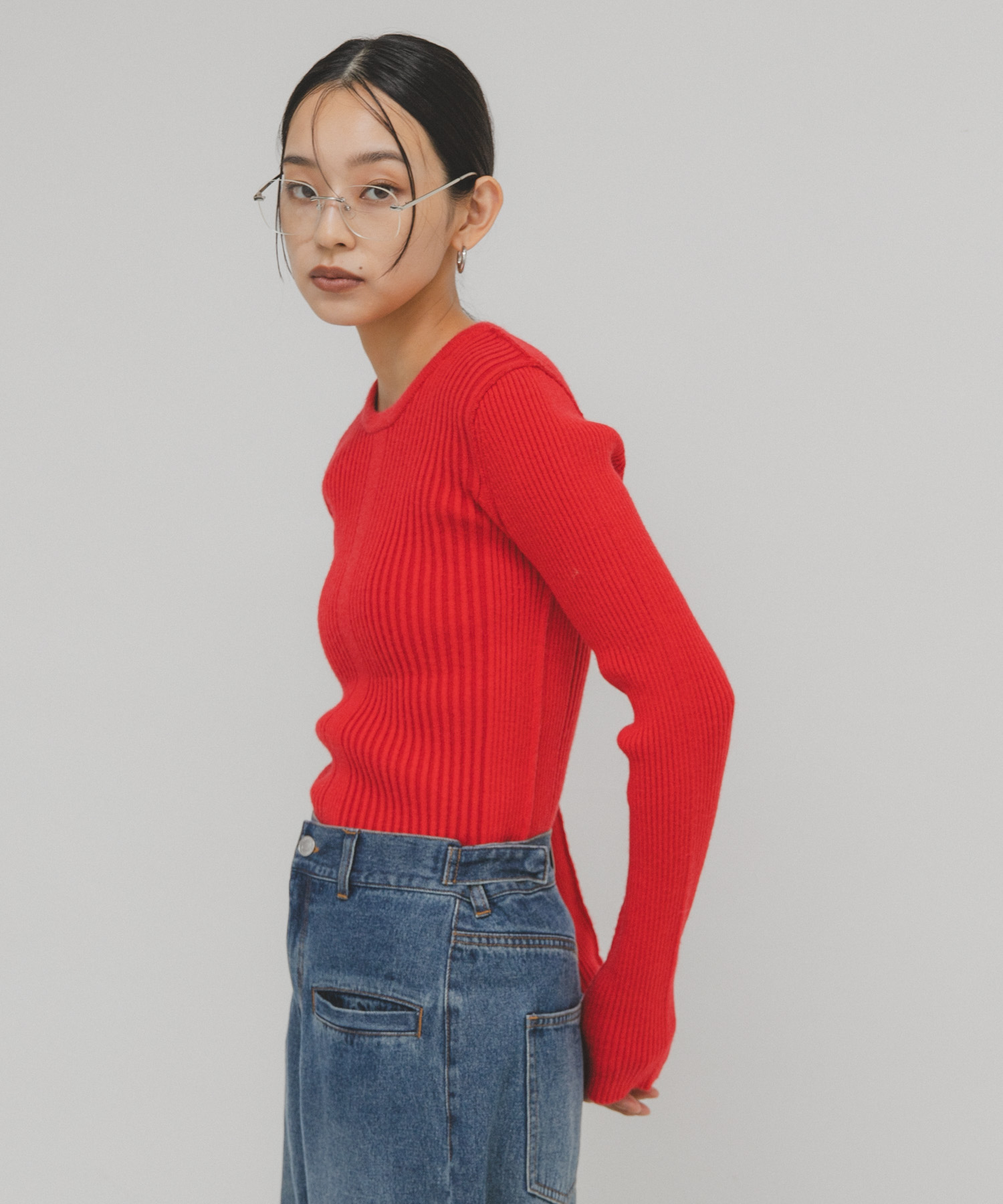 illi　ランダムRIBクルーネックニット RED One