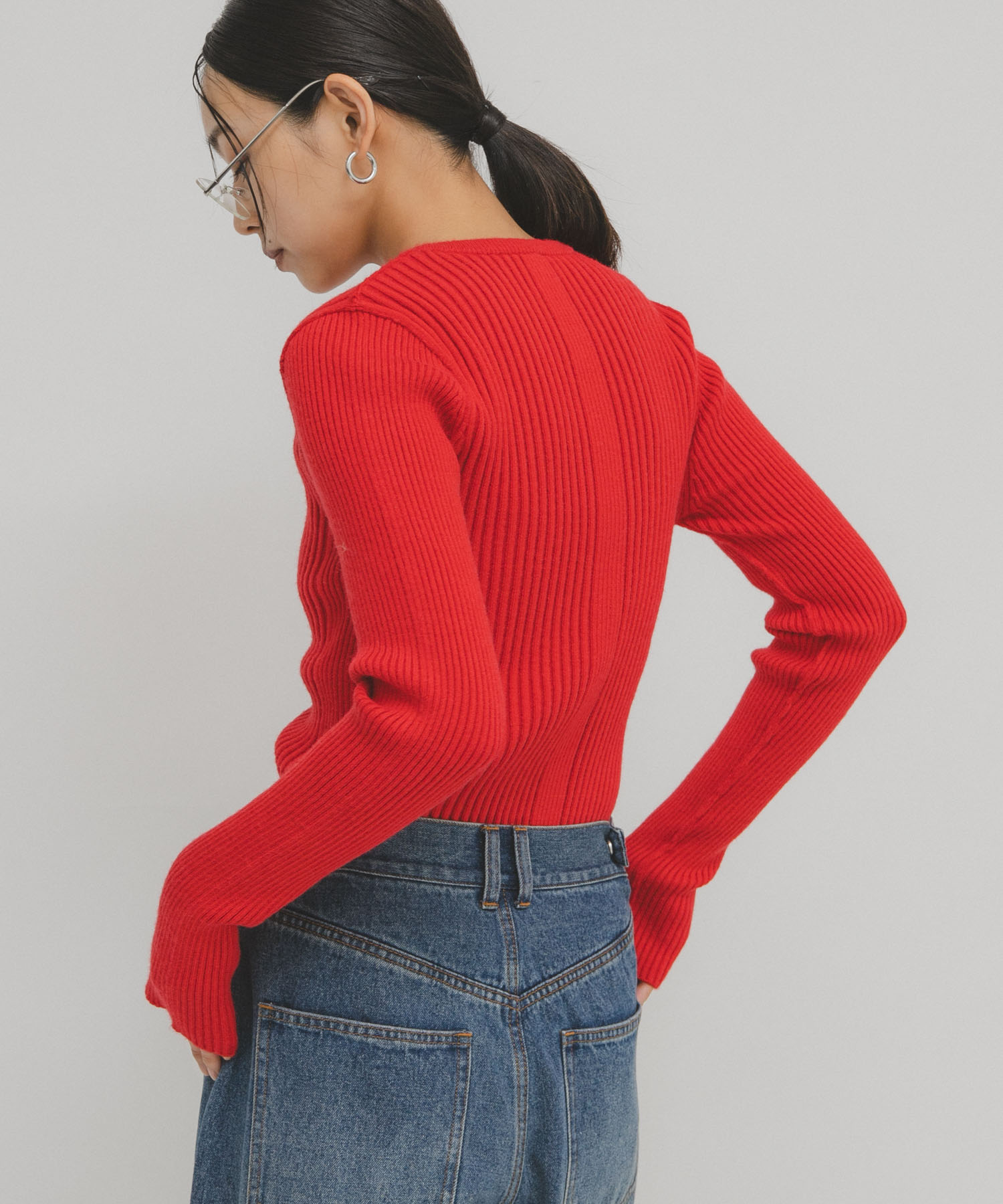 illi　ランダムRIBクルーネックニット RED One