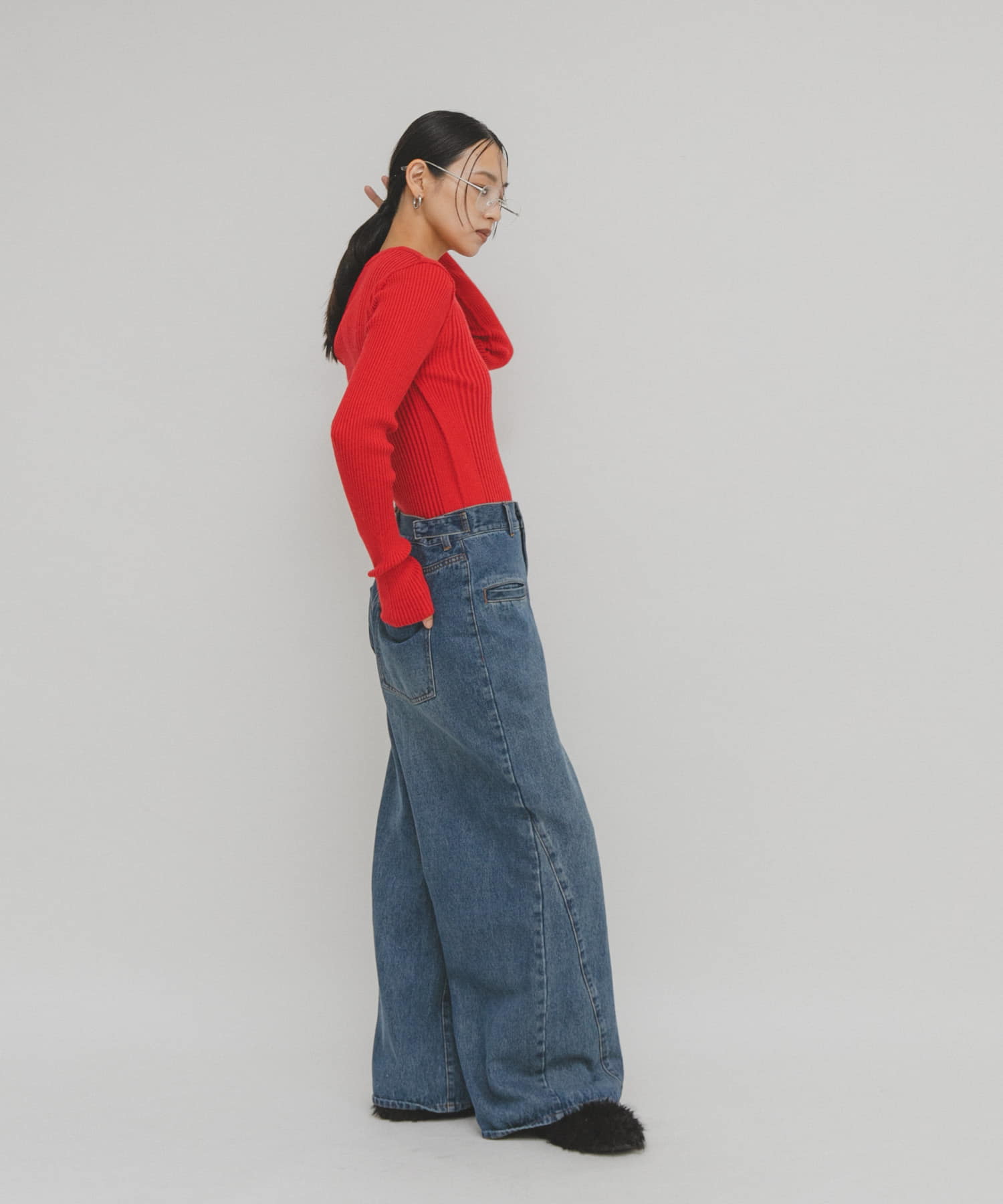 illi　ランダムRIBクルーネックニット RED One