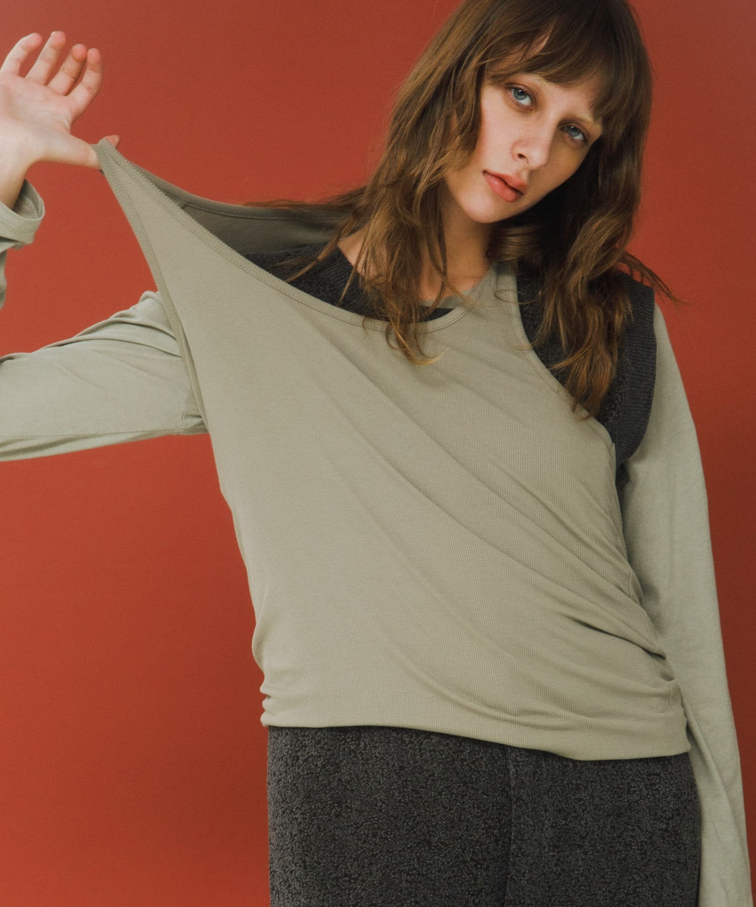 layered long set tee モス Free