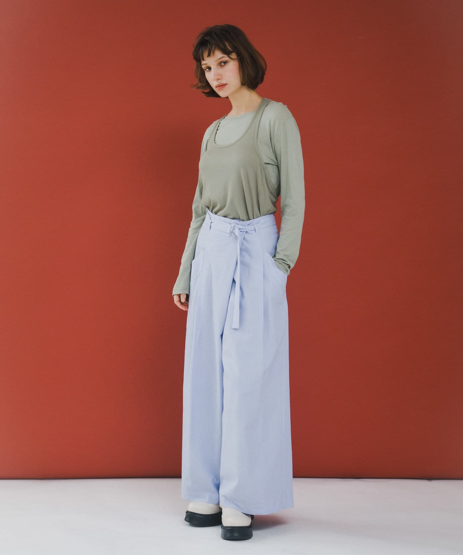layered long set tee モス Free