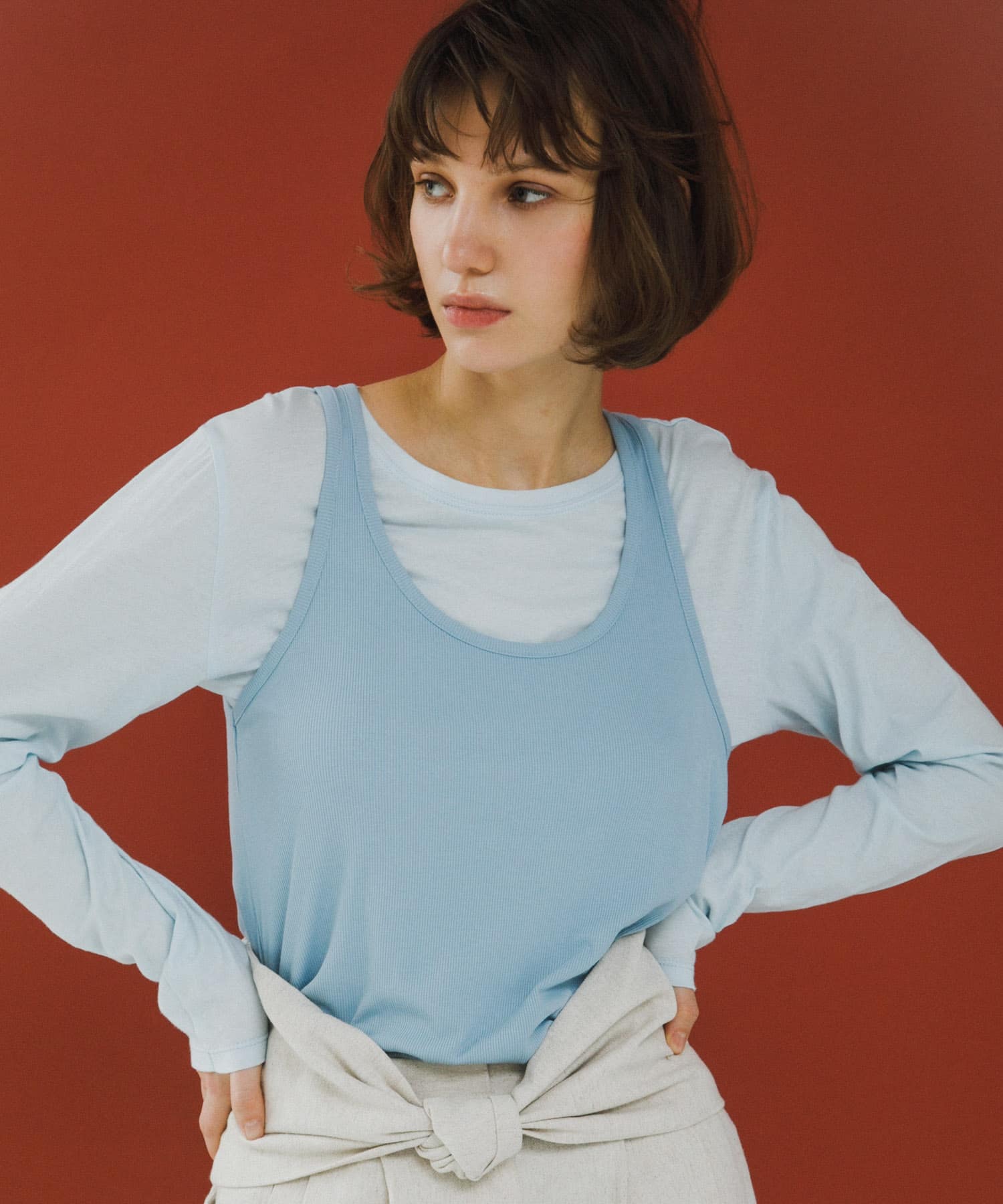 layered long set tee スカイ Free