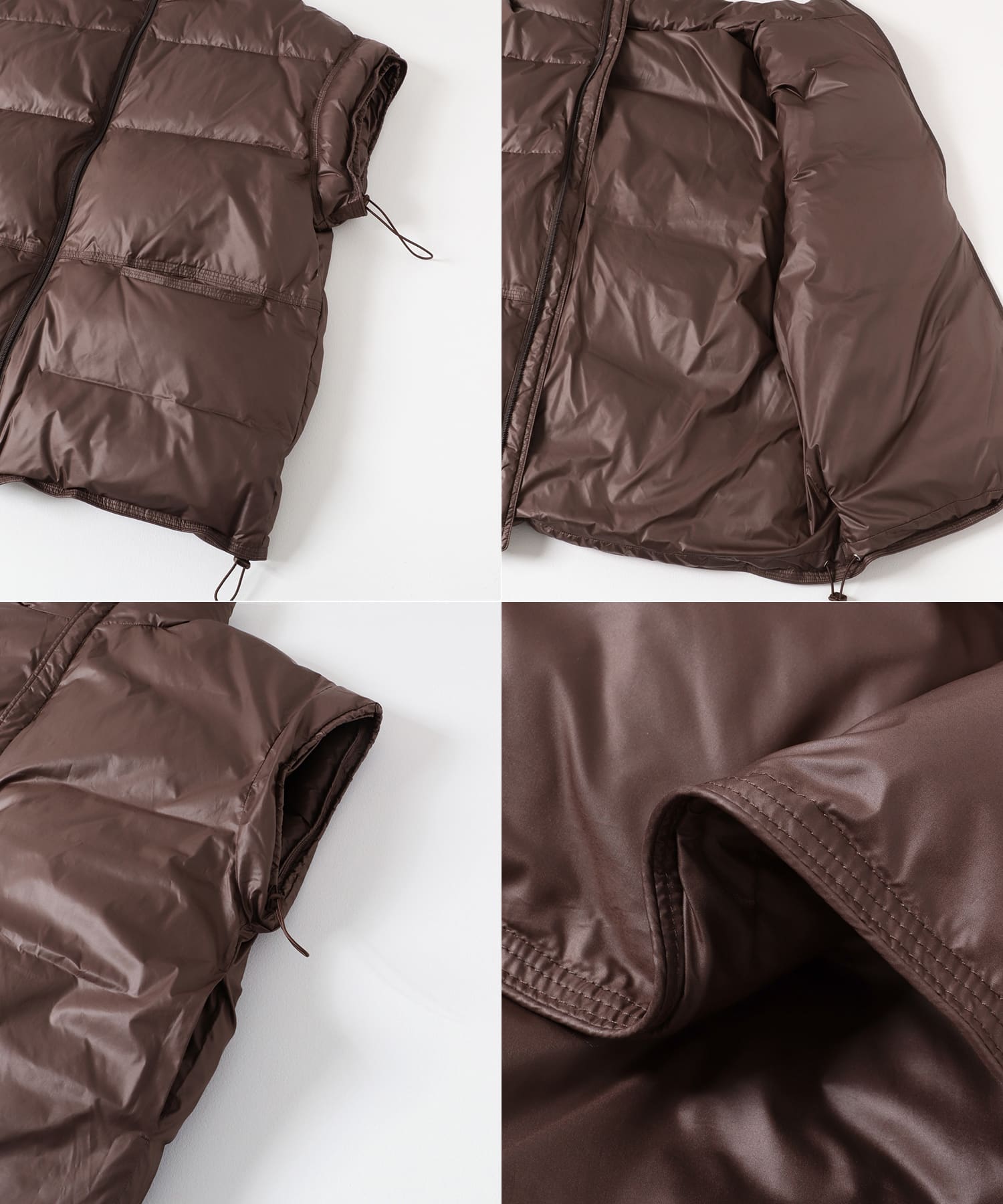 short-sleeved down vest チョコレート FREE