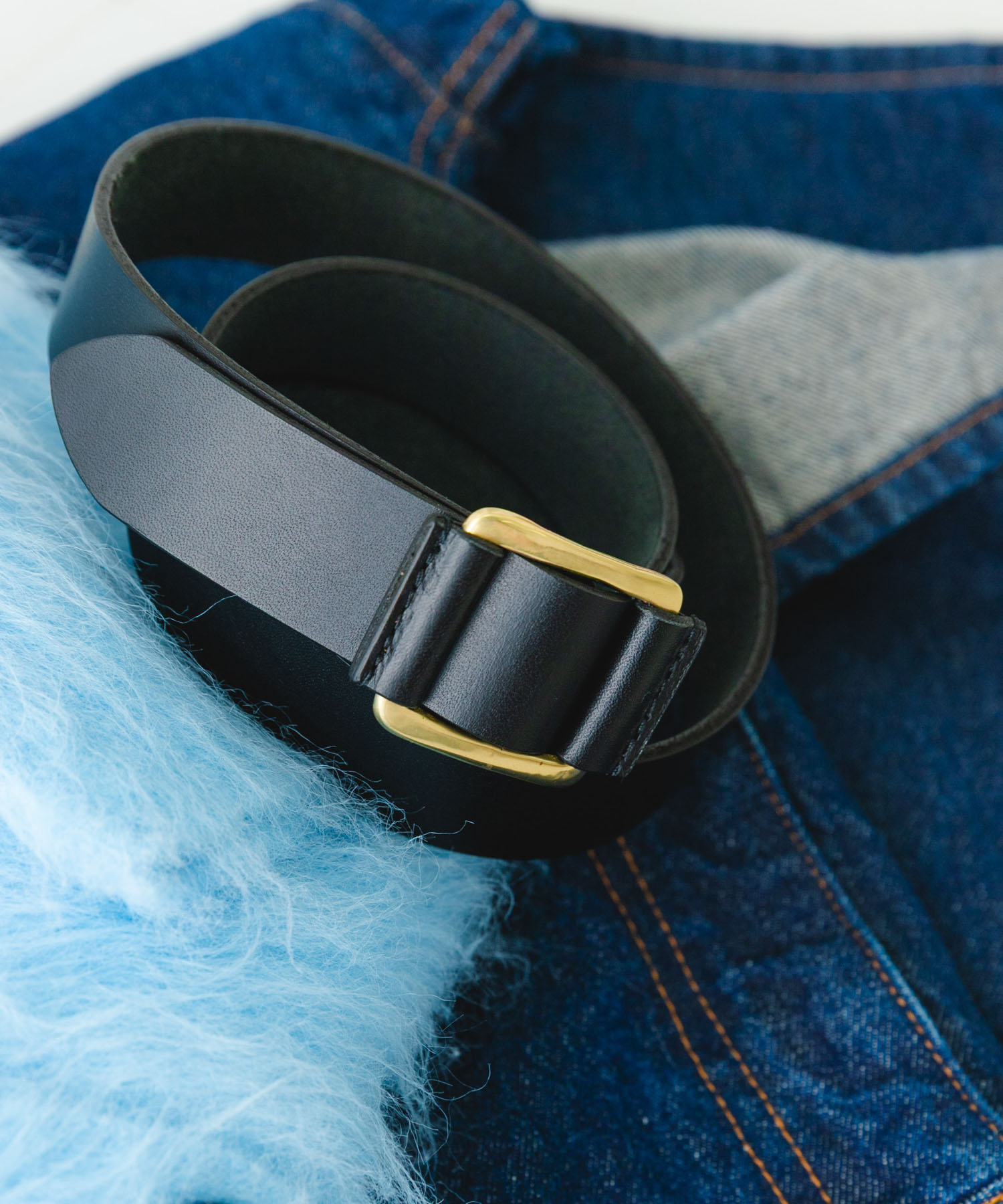 atelier brugge　SLIDE LETHER BELT BLACK One