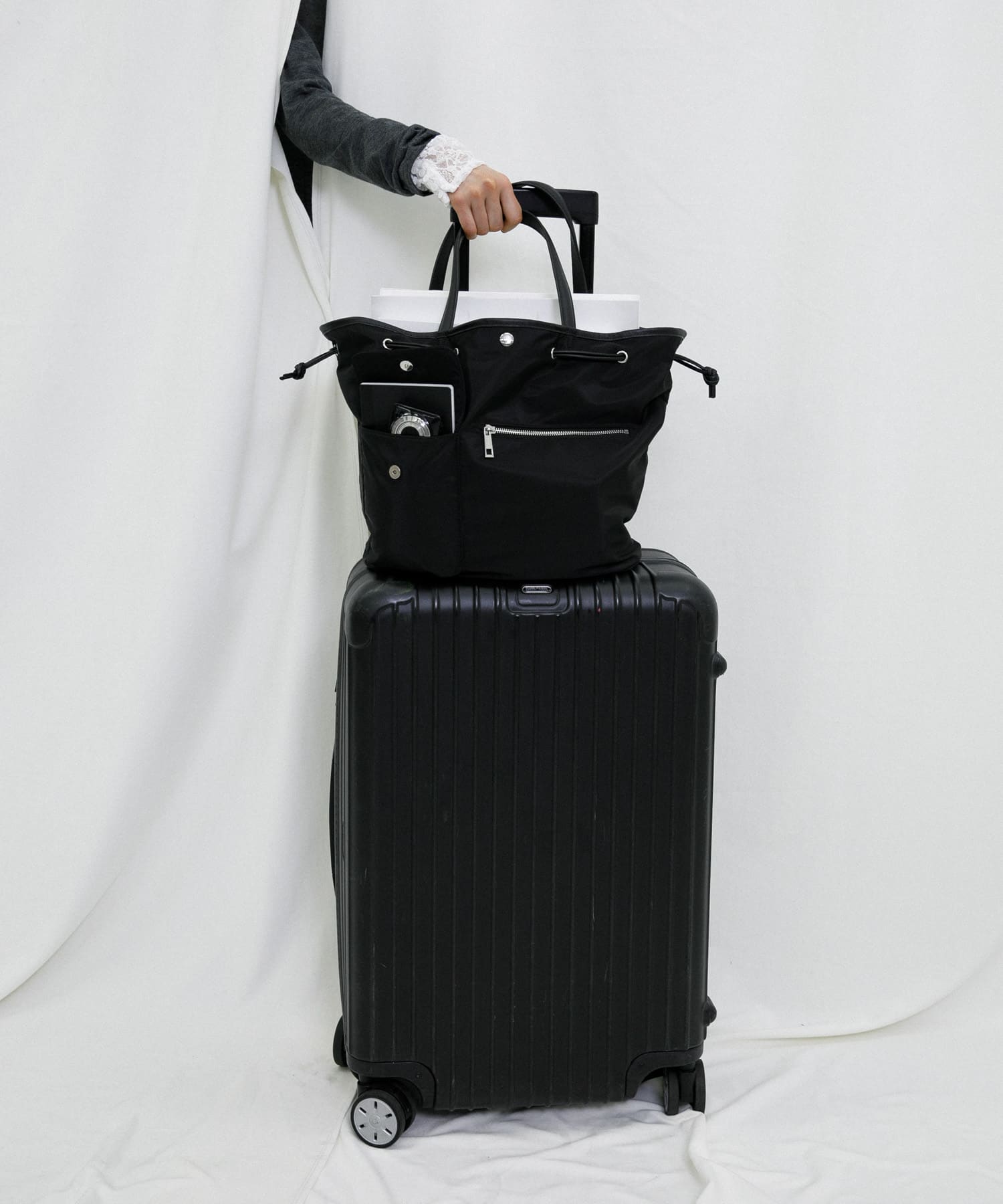 『Lsize』hun RODESKO　Dual pocket tote large BLACK One