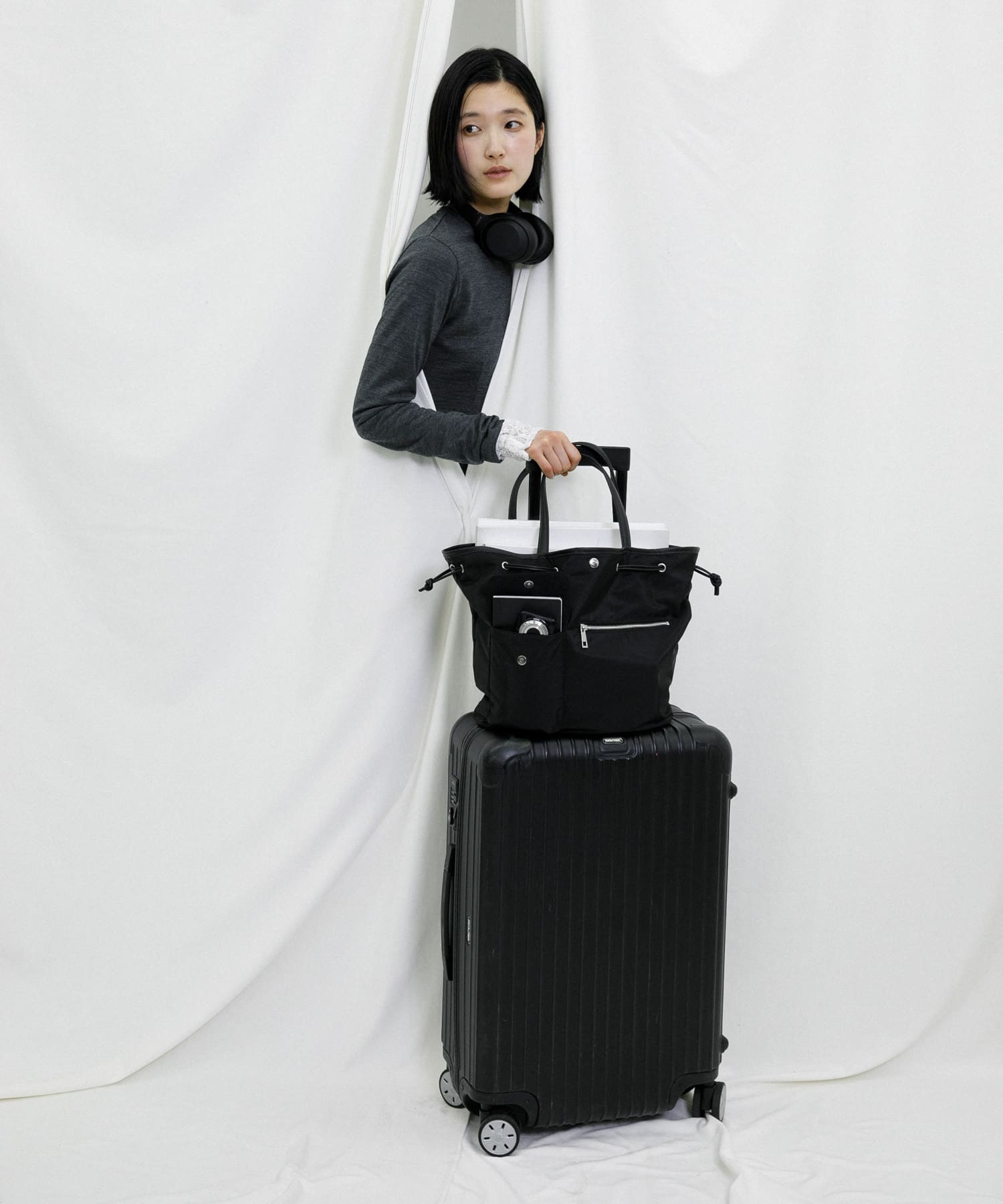 『Lsize』hun RODESKO　Dual pocket tote large BLACK One