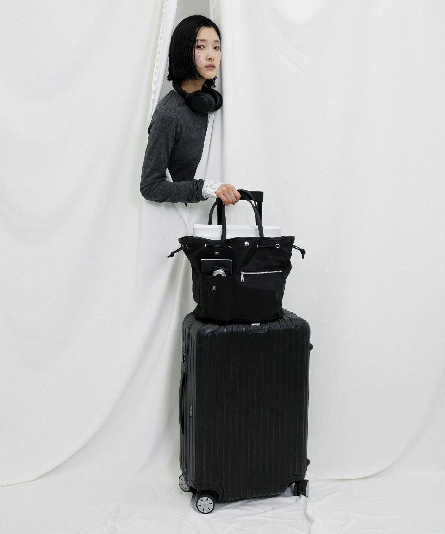 『Lsize』hun RODESKO　Dual pocket tote large BLACK One