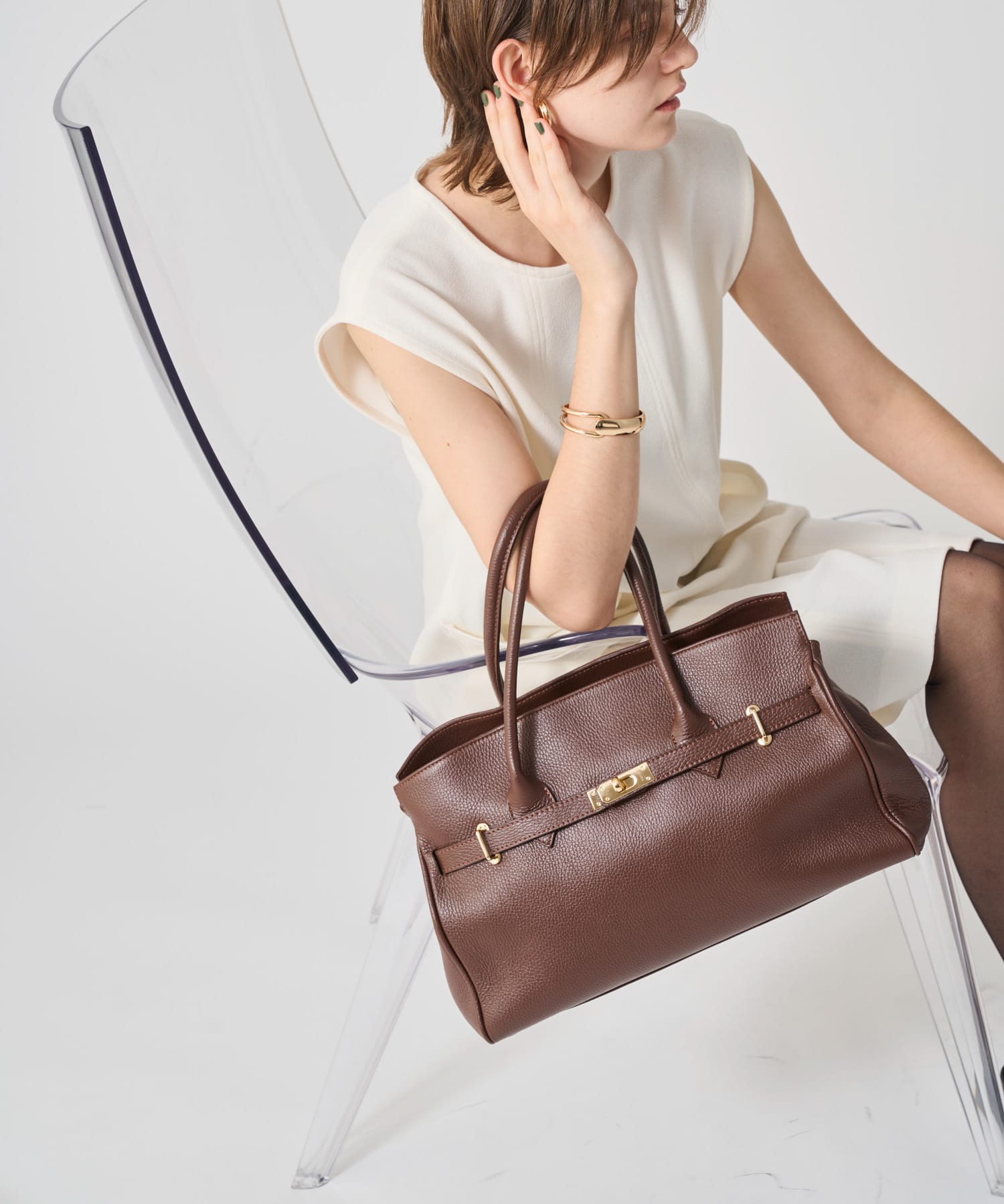 MILLELA FIRENZE　レザーカナグトートバッグ BROWN -