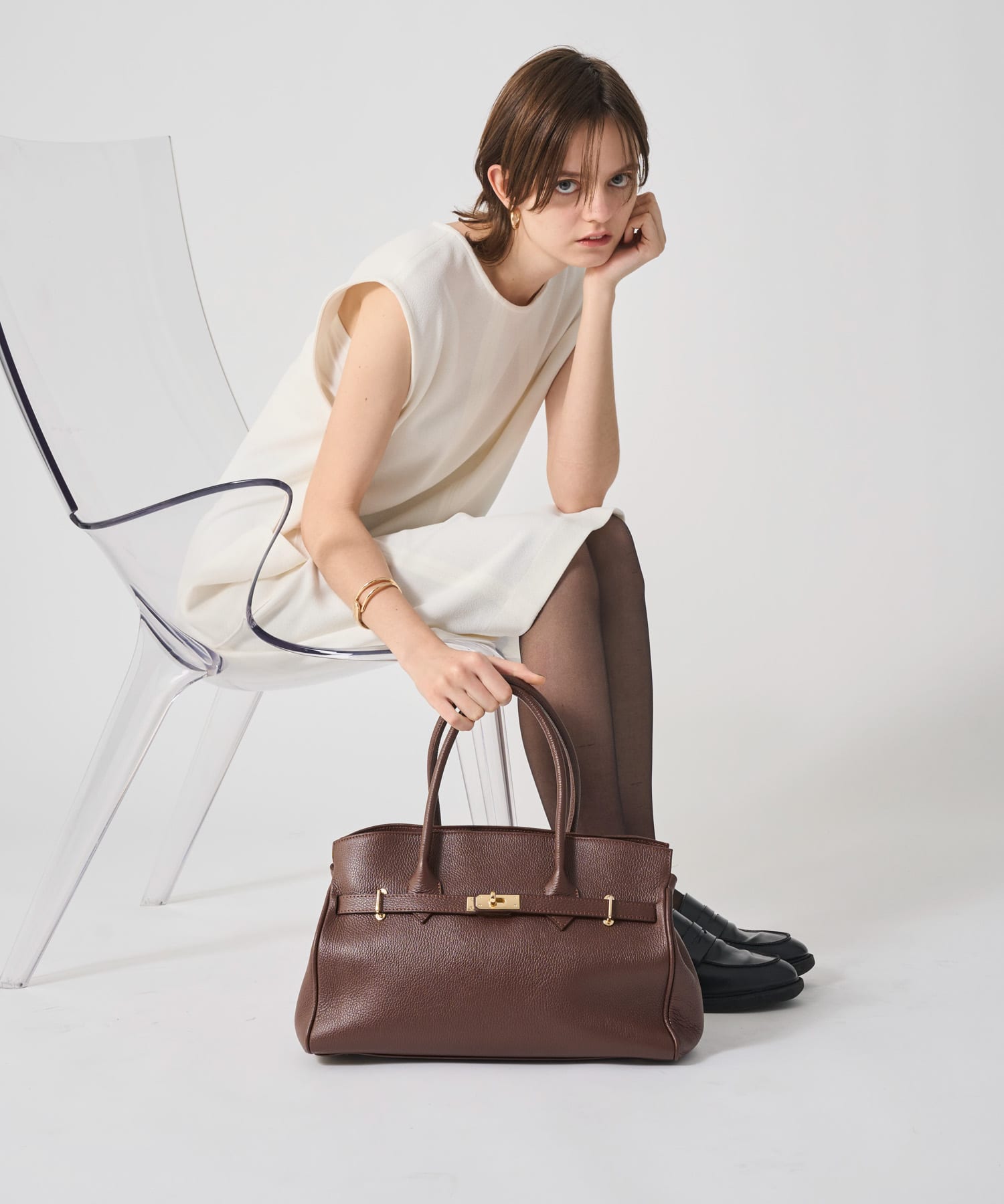 MILLELA FIRENZE　レザーカナグトートバッグ BROWN -